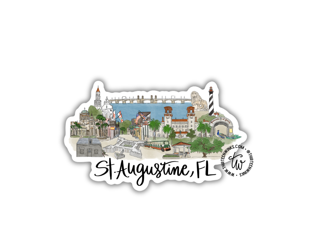 St. Augustine, Florida Landmark Sticker | 5" x 3" | Original Illustrated Souvenir