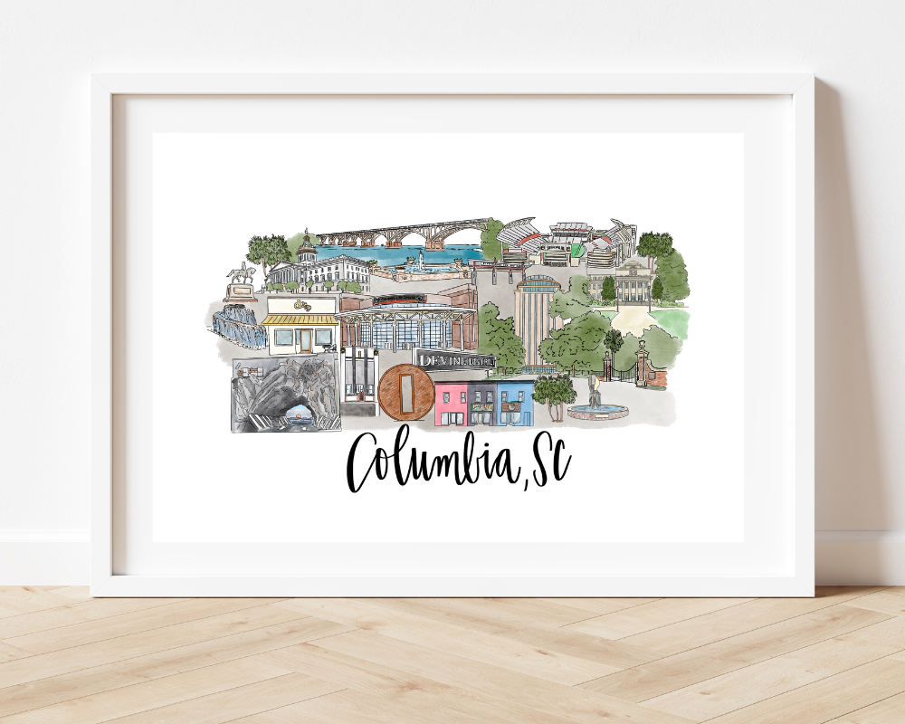 Columbia,SC - South Carolina Skyline Print 8x10