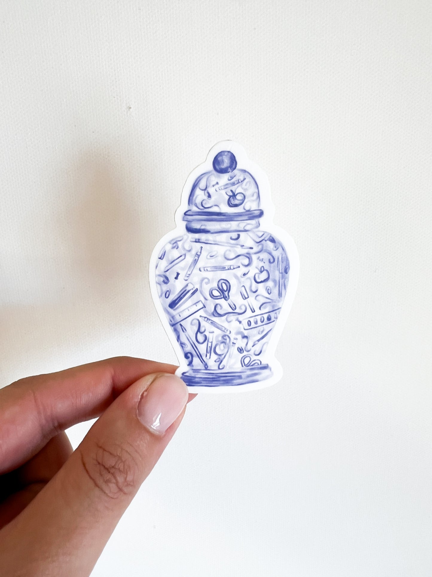 Ginger Jar Teacher Sticker, Blue & White, Grandmillennial School Supplies Design
