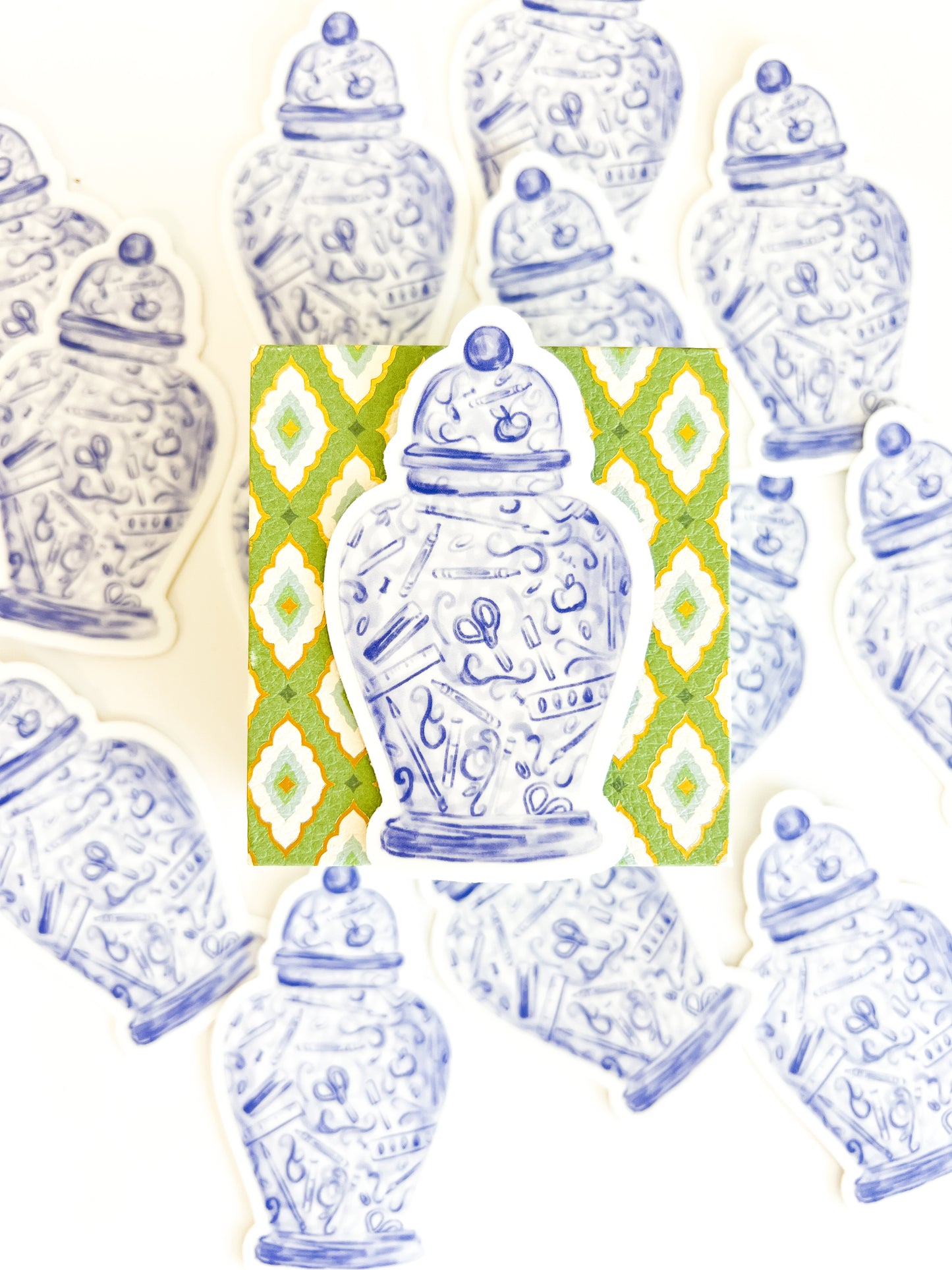 Ginger Jar Teacher Sticker, Blue & White, Grandmillennial School Supplies Design