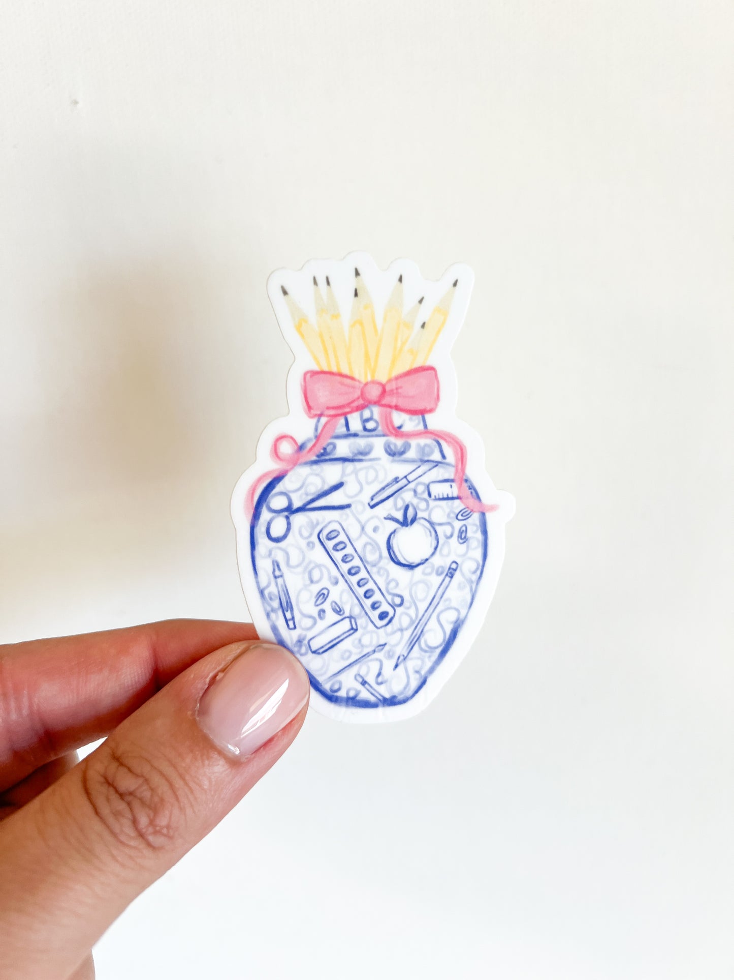 Ginger Jar Teacher Sticker Pencil Bouquet, Blue & White, Grandmillennial School Supplies Design