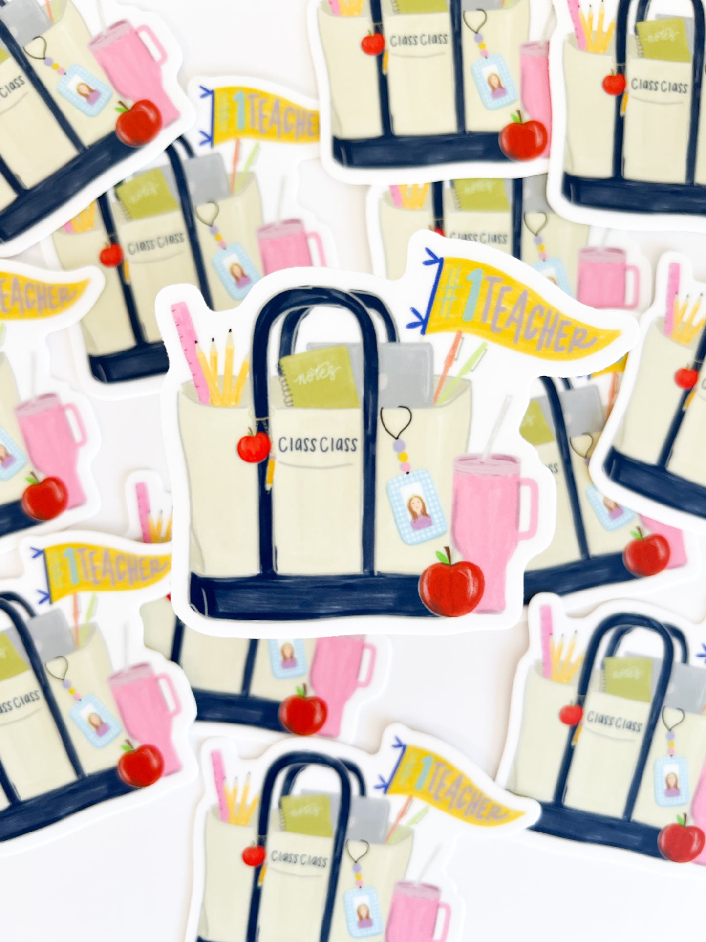 Teacher Tote Bag Sticker – #1 Teacher Flag, Coffee Cup & Classroom Supplies - Grandmillennial