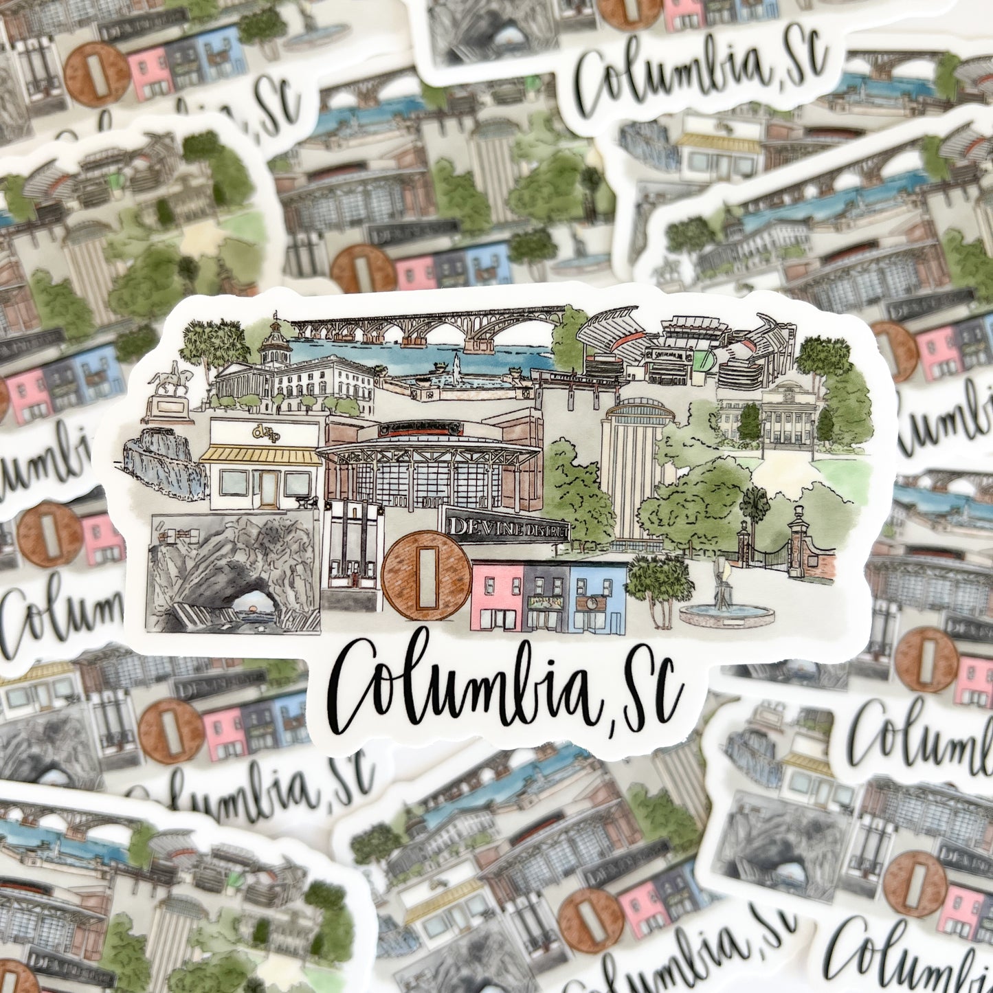 Columbia, SC skyline sticker - South Carolina waterproof sticker