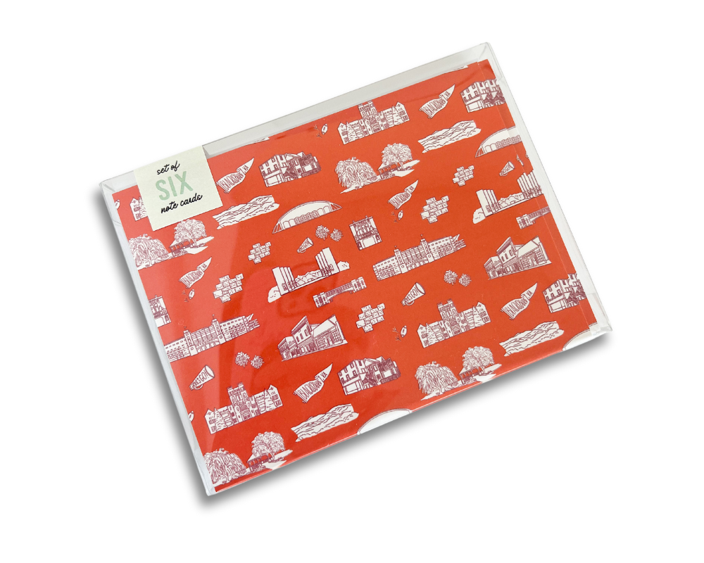 Blacksburg Toile Notecard Set (6) - Orange and Maroon - Va Tech - Virginia