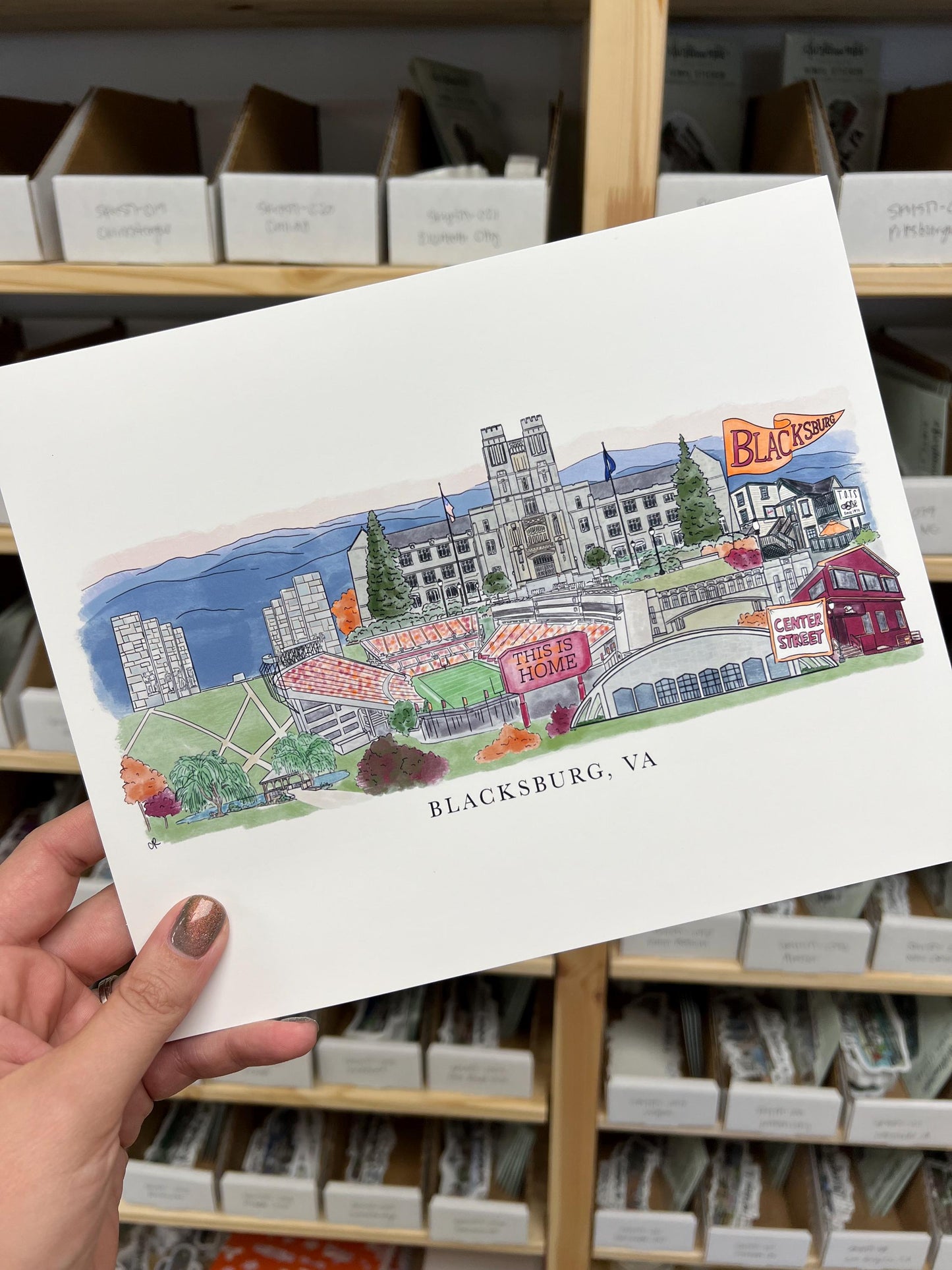 Blacksburg, VA Virginia 8x10 Art Print - Alumni Gift, Student Gift, College art