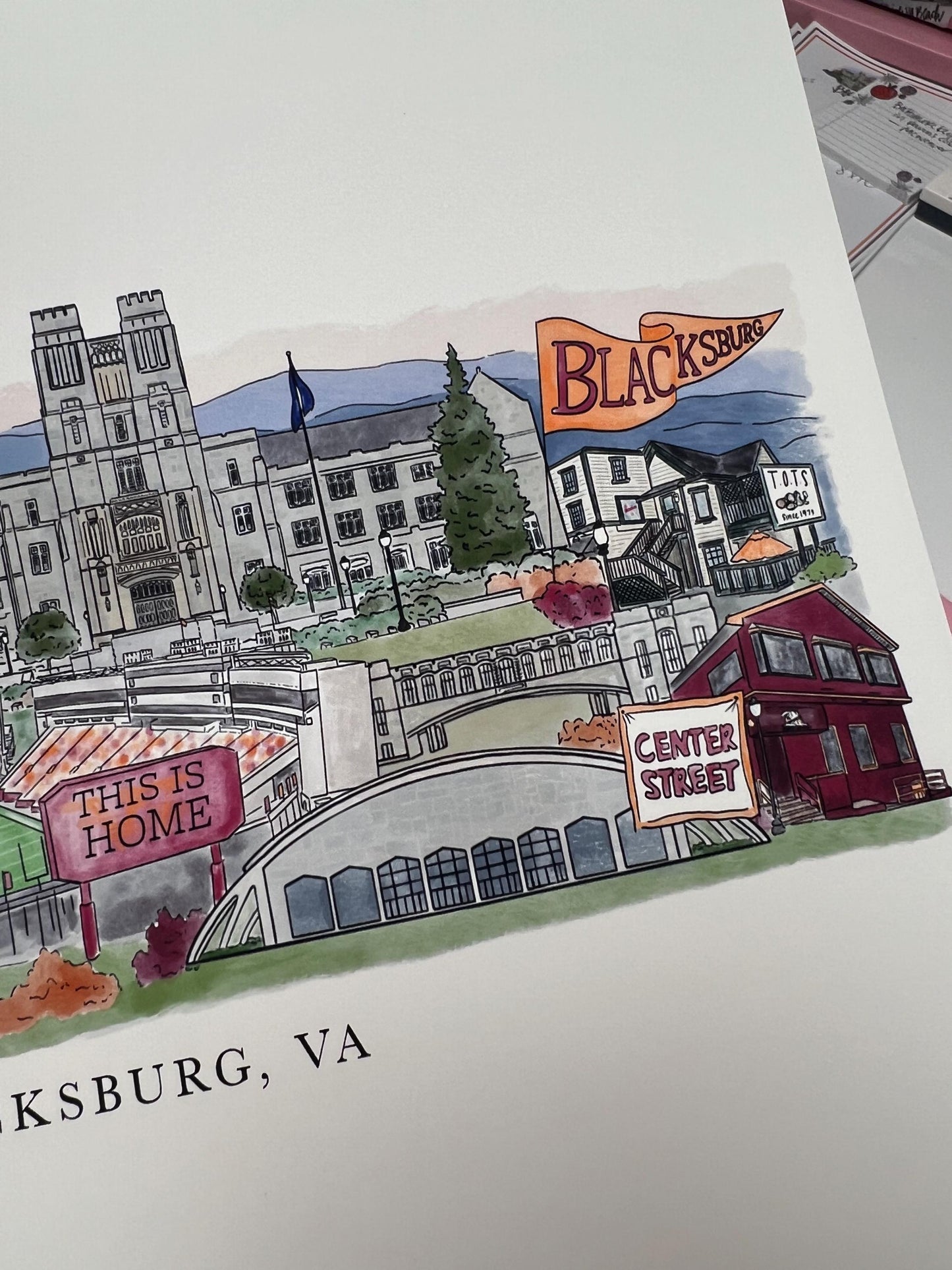 Blacksburg, VA Virginia 8x10 Art Print - Alumni Gift, Student Gift, College art