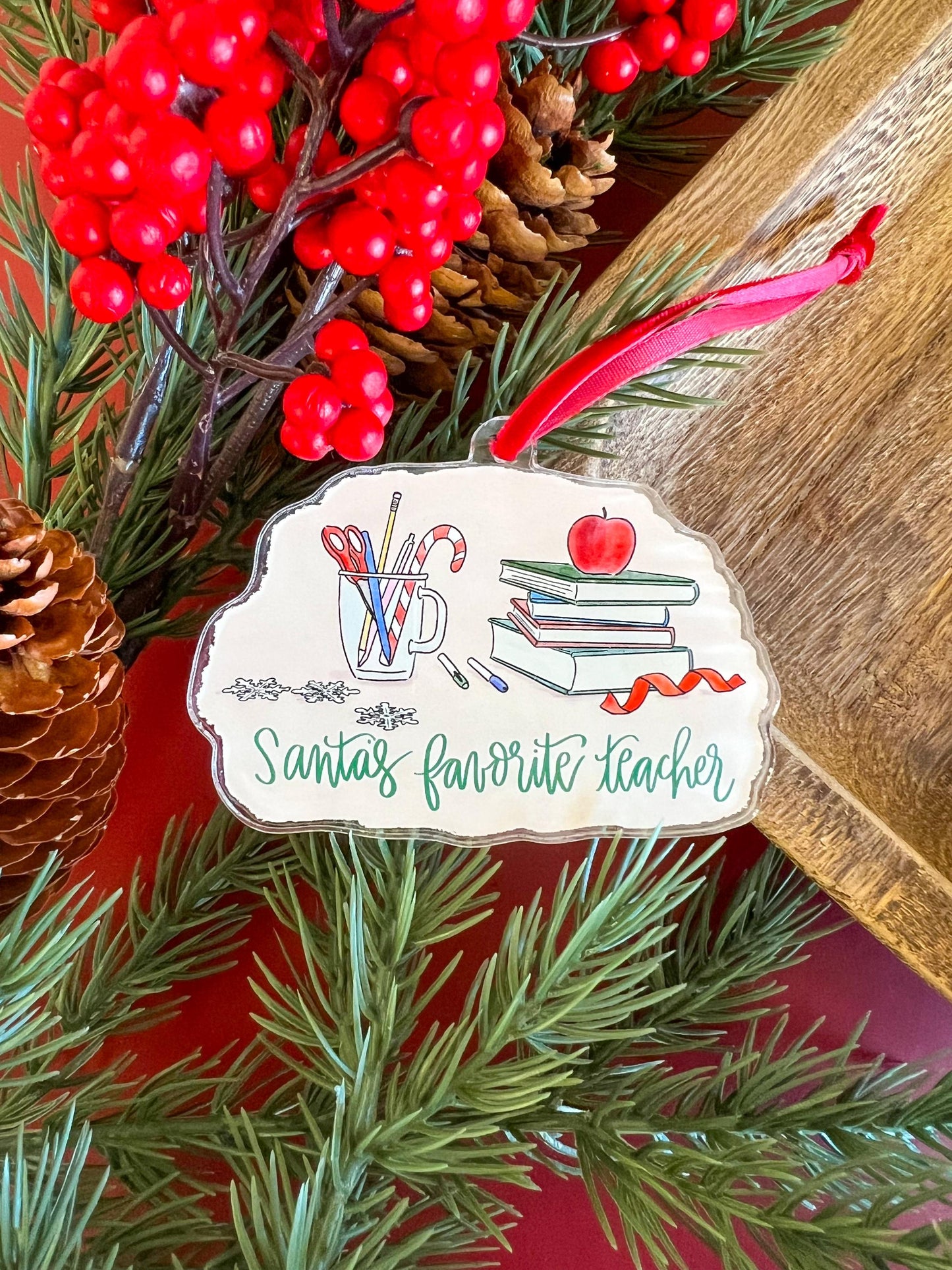 Santa's Favorite Teacher Acrylic Teacher Holiday Ornament - Christmas Gift for Teacher