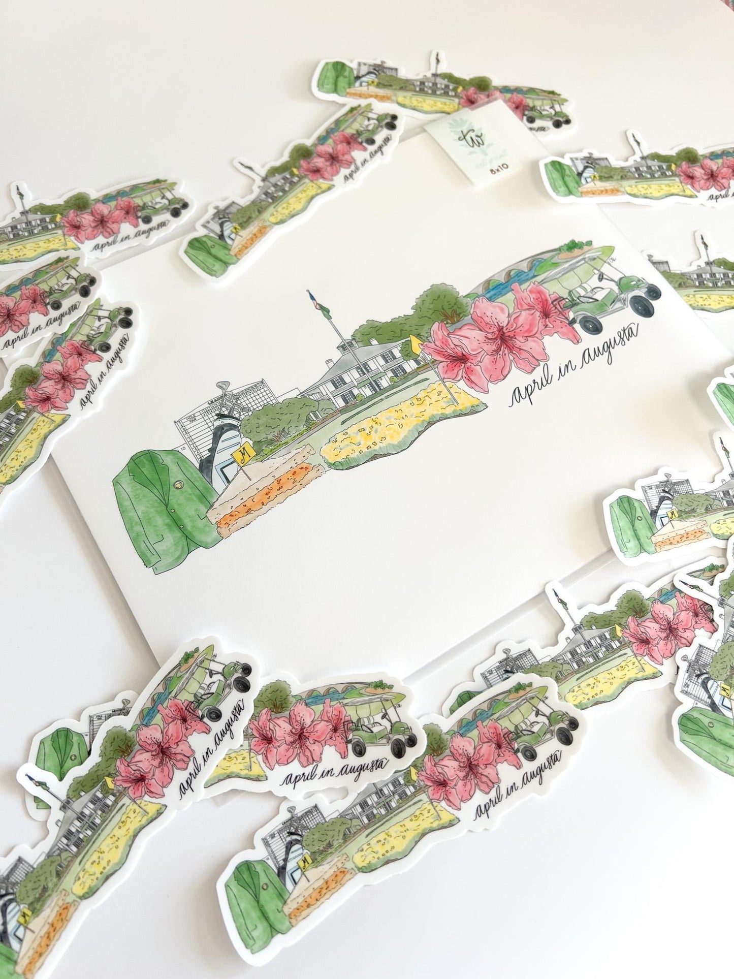 April in Augusta Sticker – Golf Tournament Inspired, Watercolor Golf Course Art, Augusta Georgia Souvenir, Floral Golf Cart Vinyl Decal