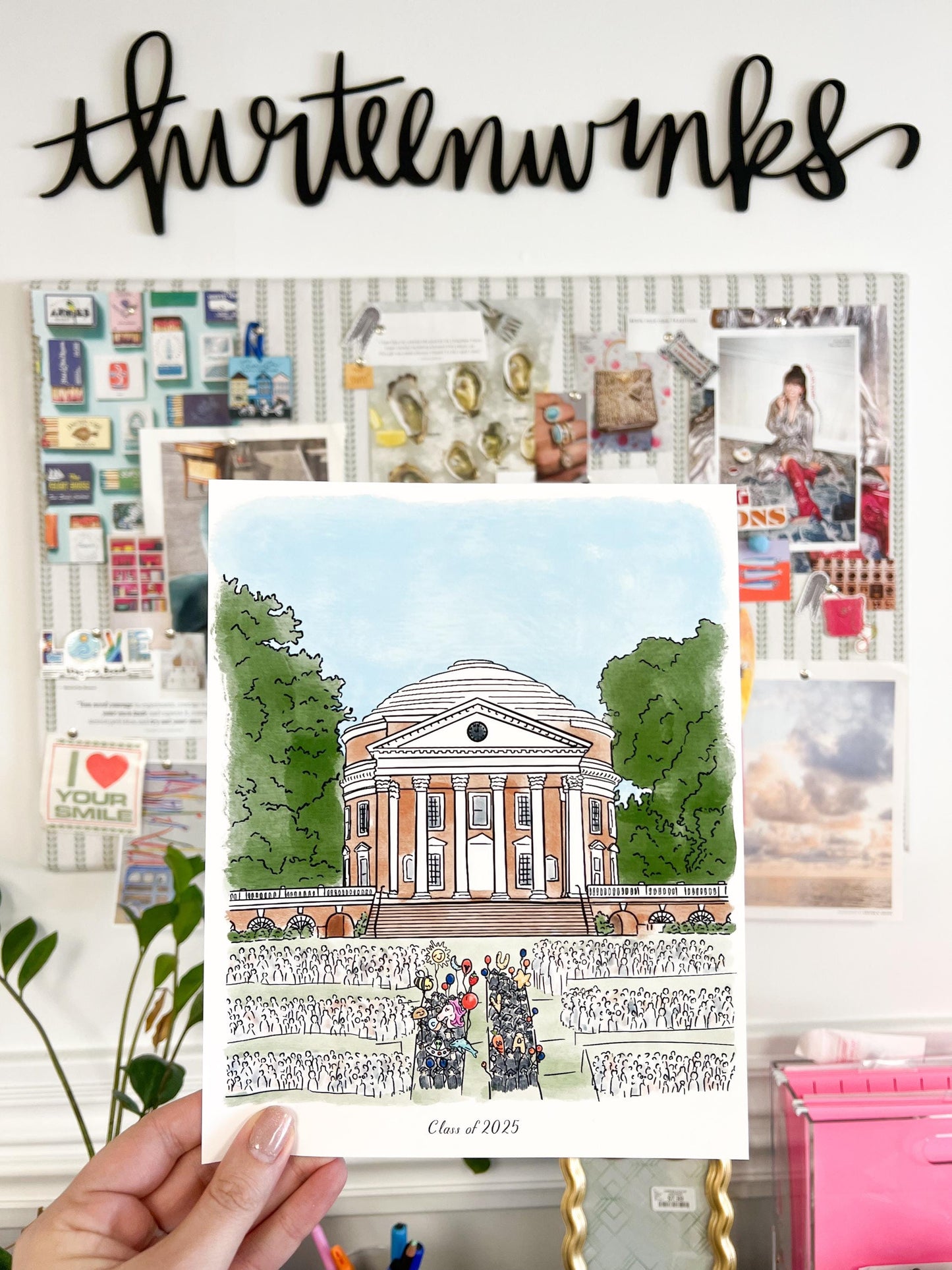 Virginia College Graduation Lawn Art Print | 8x10 Rotunda Illustration | Optional Class of 2025 Text | Charlottesville VA Graduation Gift