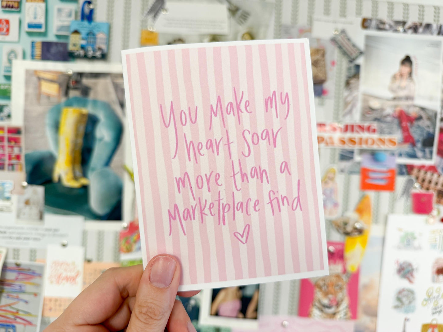 Funny Valentine’s Day Card | You Make My Heart Soar More Than a Marketplace Listing | Pink Striped Valentine | Cute Valentine for Her