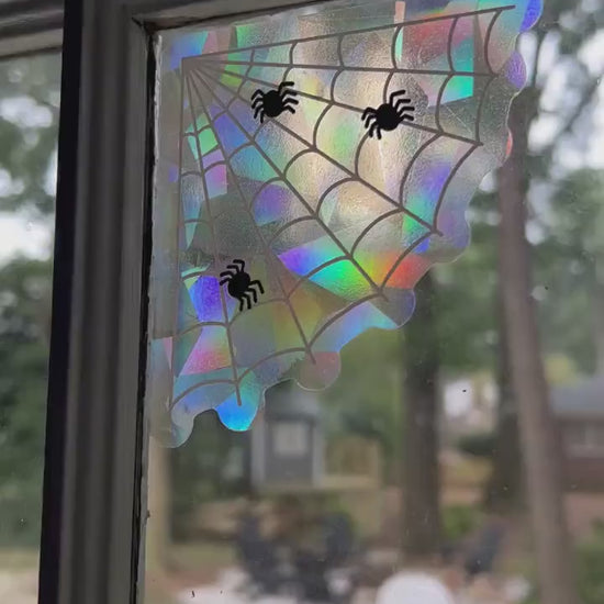 Spider web corner design sticker suncatcher - spooky suncatcher - boo basket - halloween decoration