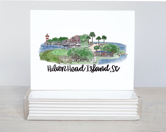 Hilton Head Island, SC (HHI) skyline Notecard Set (5)