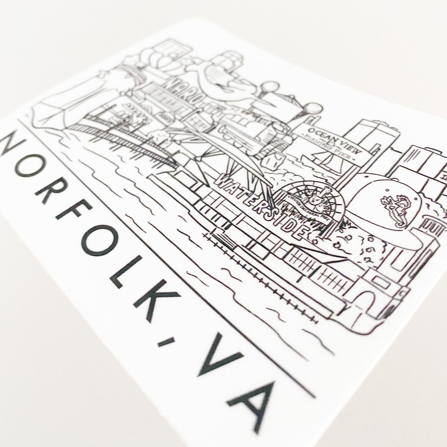 Norfolk Virginia Skyline sticker outline b&w