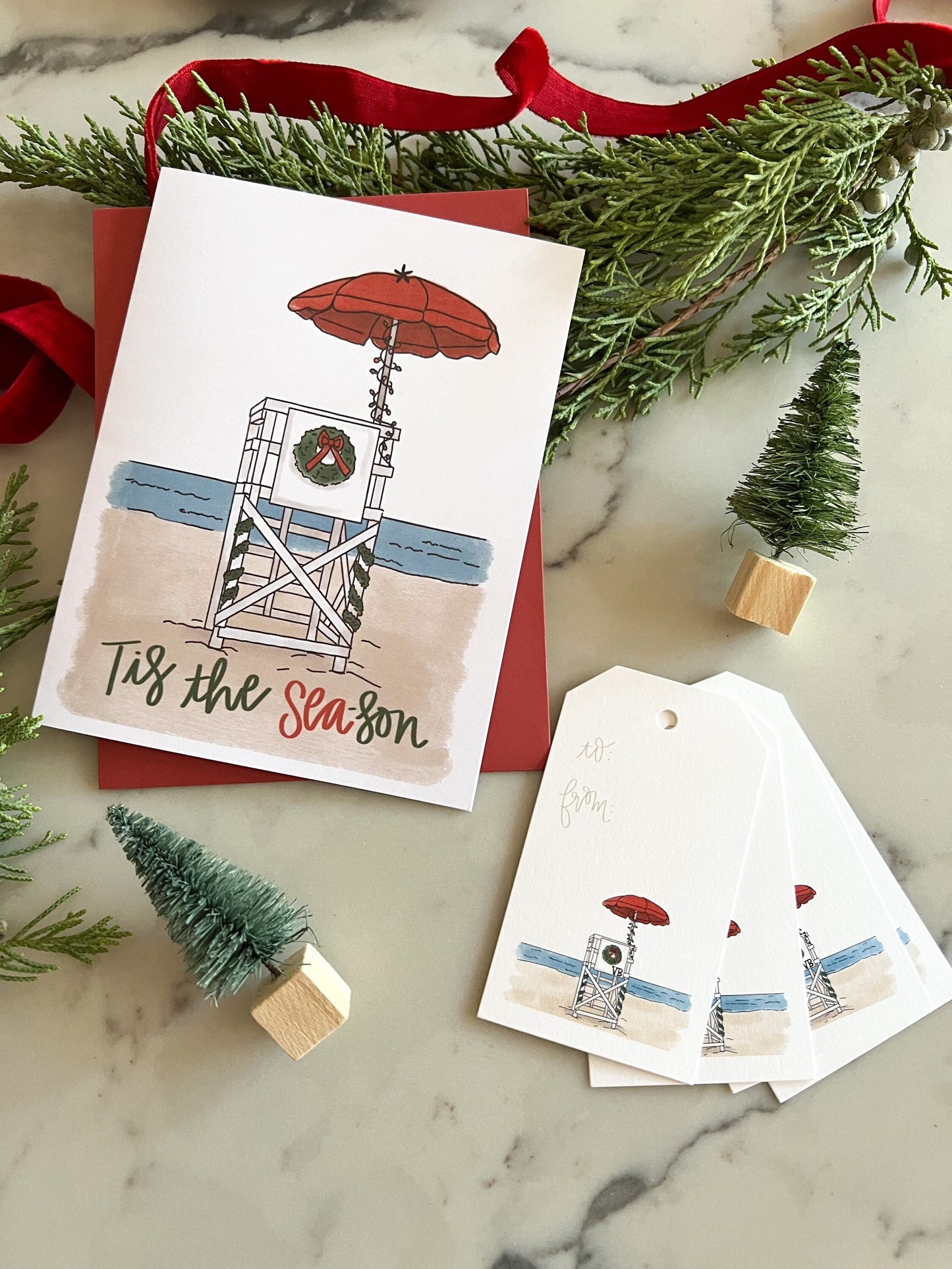 Holiday life guard stand gift tags. Beachy Christmas