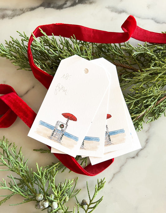 Holiday life guard stand gift tags. Beachy Christmas