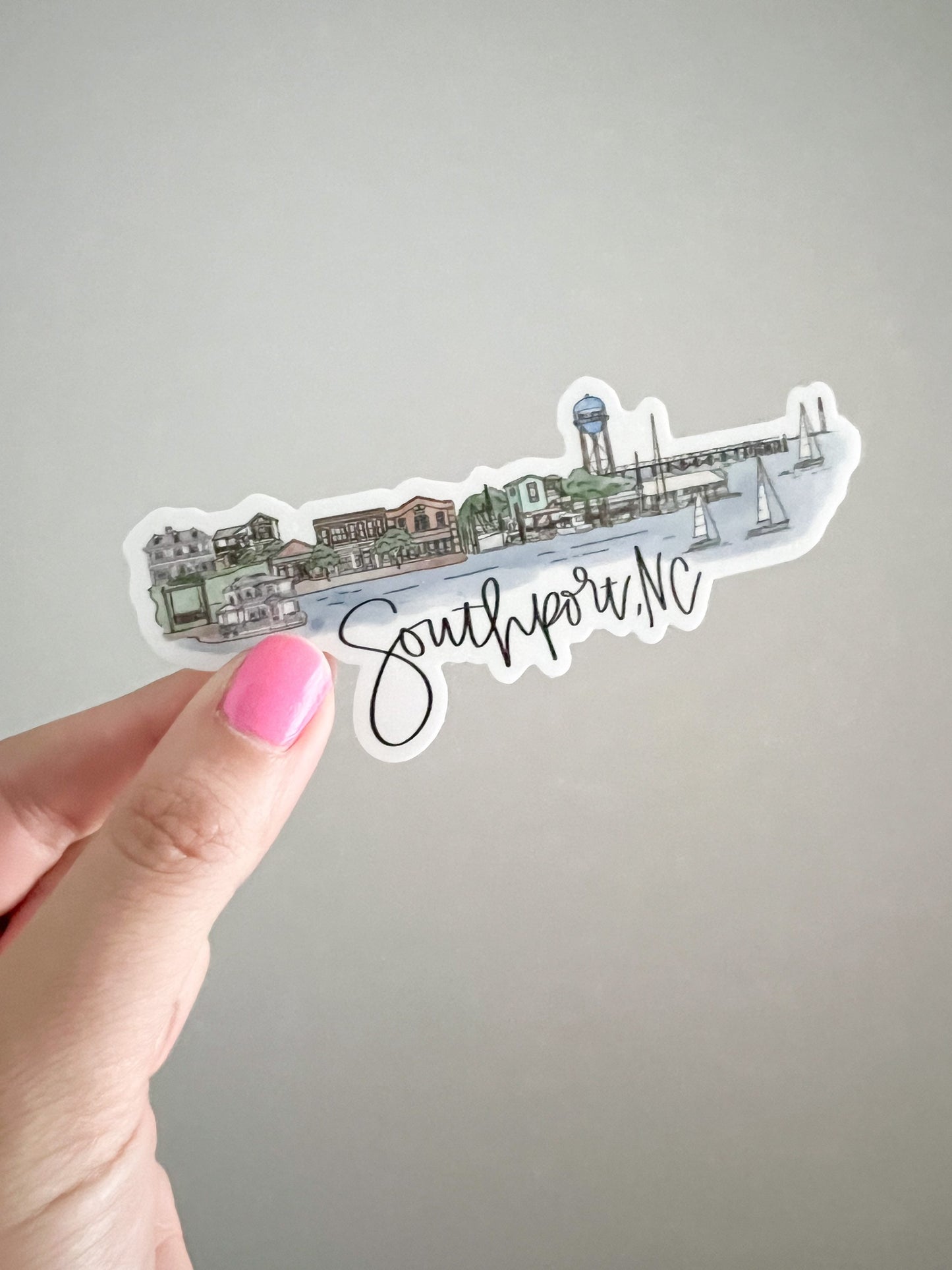 Southport, North Carolina (NC) Skyline sticker - Water bottle sticker - laptop sticker - Oak Island