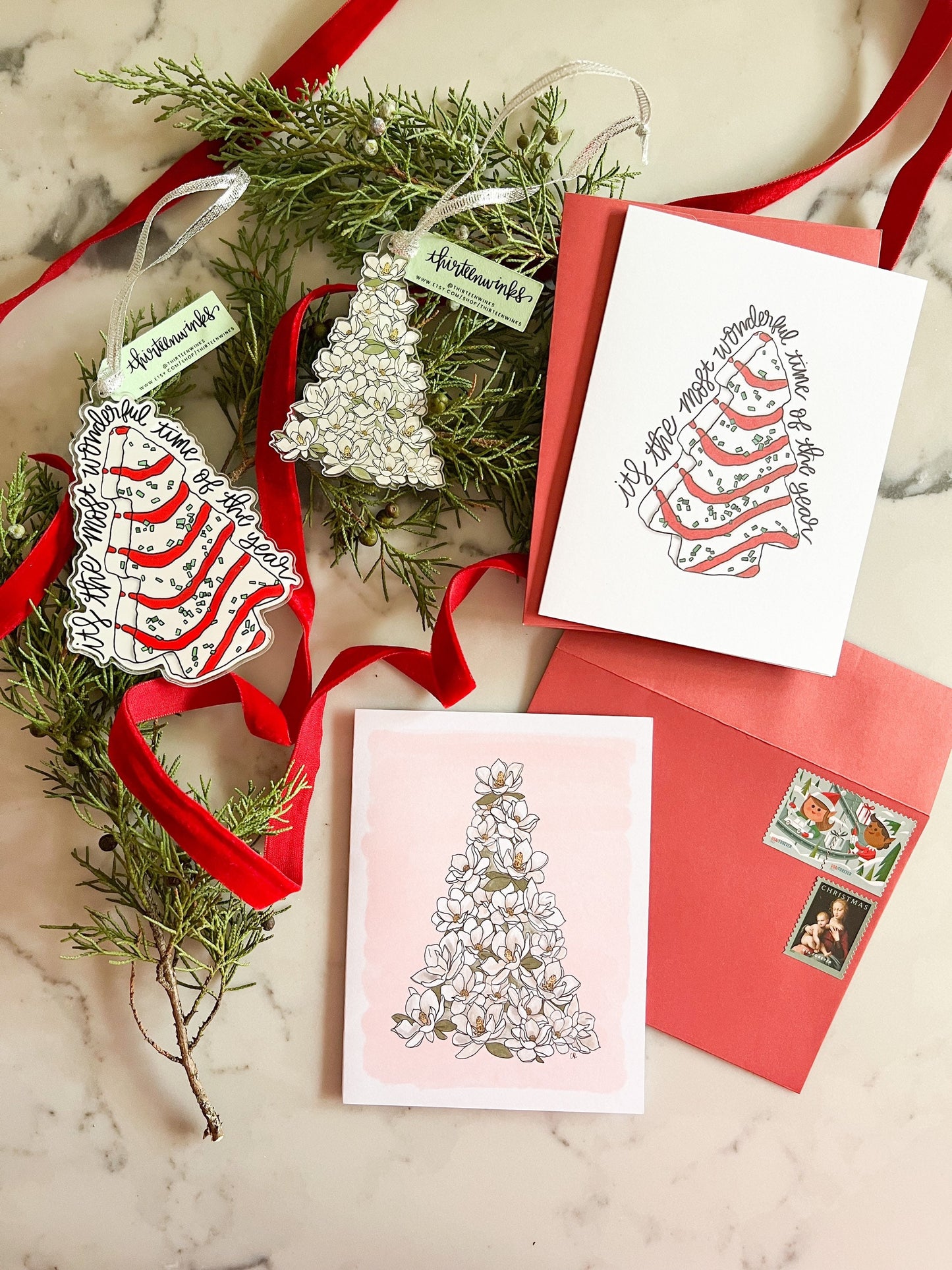 Magnolia Christmas tree acrylic holiday ornament