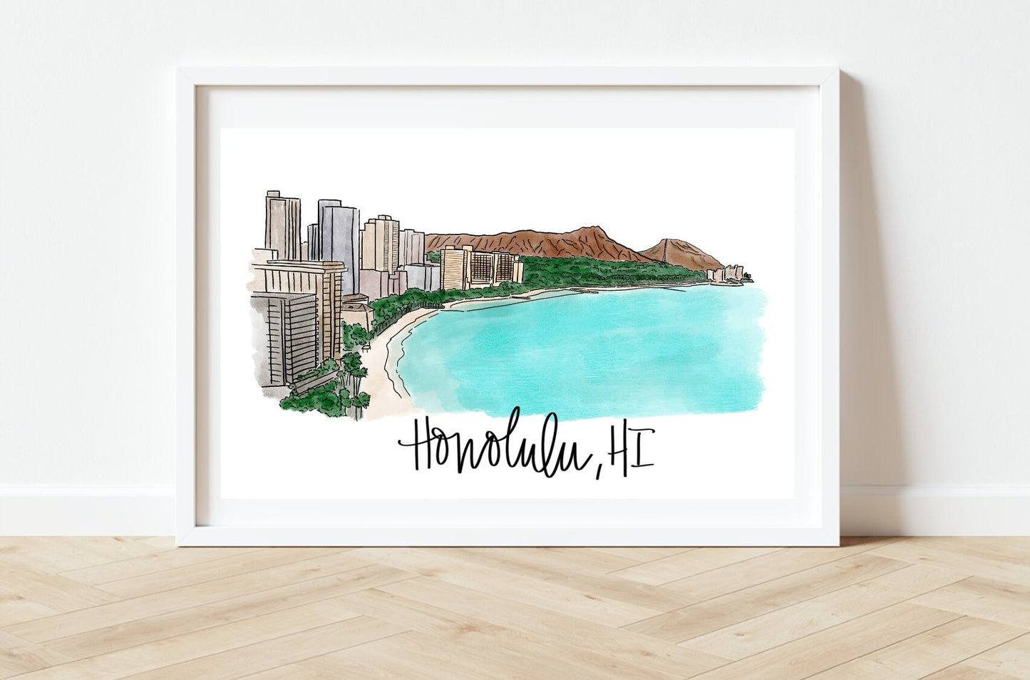 Honolulu, Hawaii, HI -  Skyline Print - Diamond Head