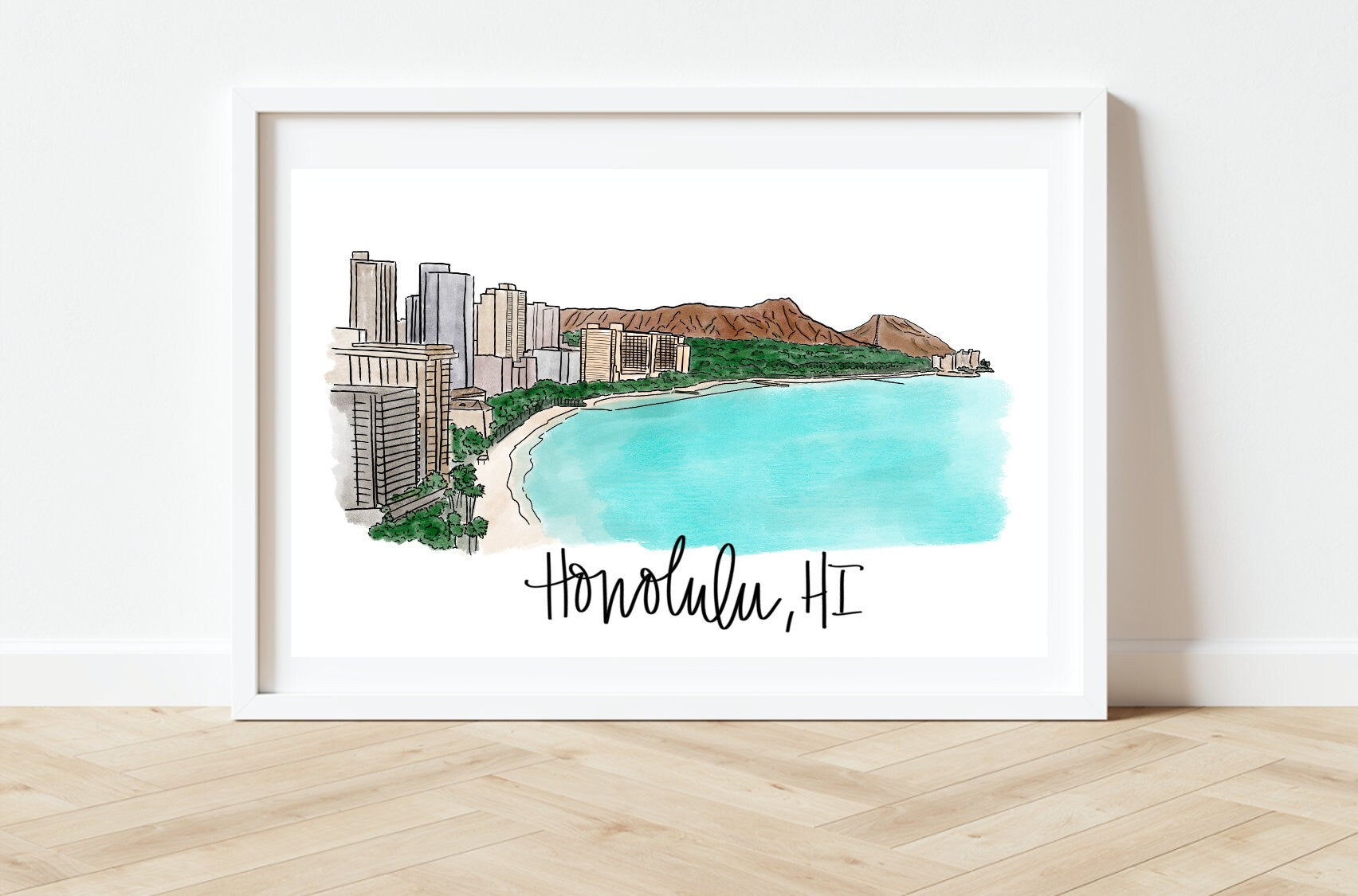 Honolulu, Hawaii, HI -  Skyline Print - Diamond Head
