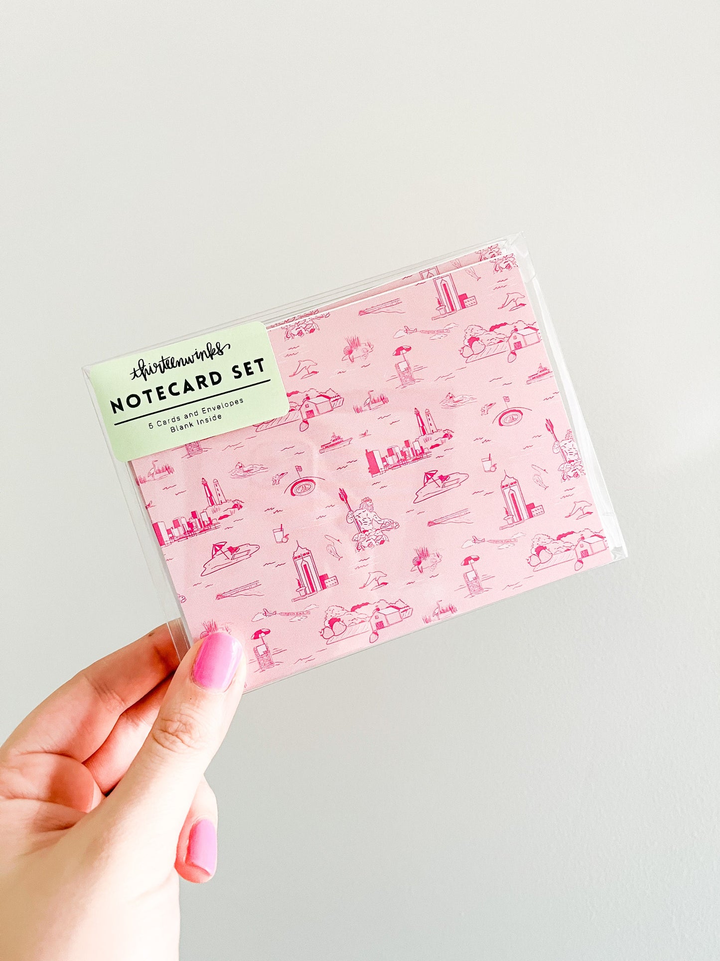 Virginia Beach, Virginia Toile Print Notecard set (5) Pink on Pink pattern