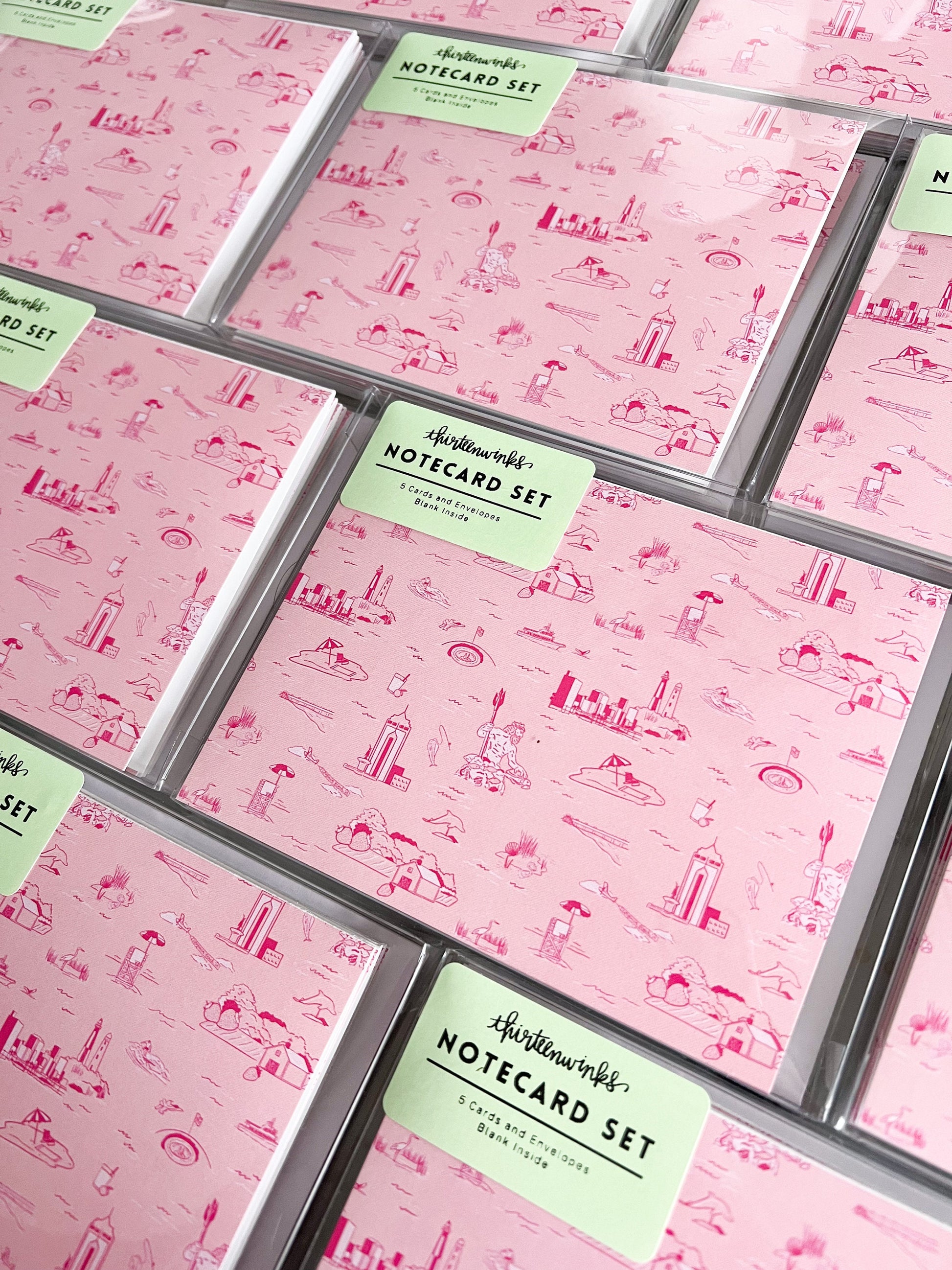 Virginia Beach, Virginia Toile Print Notecard set (5) Pink on Pink pattern
