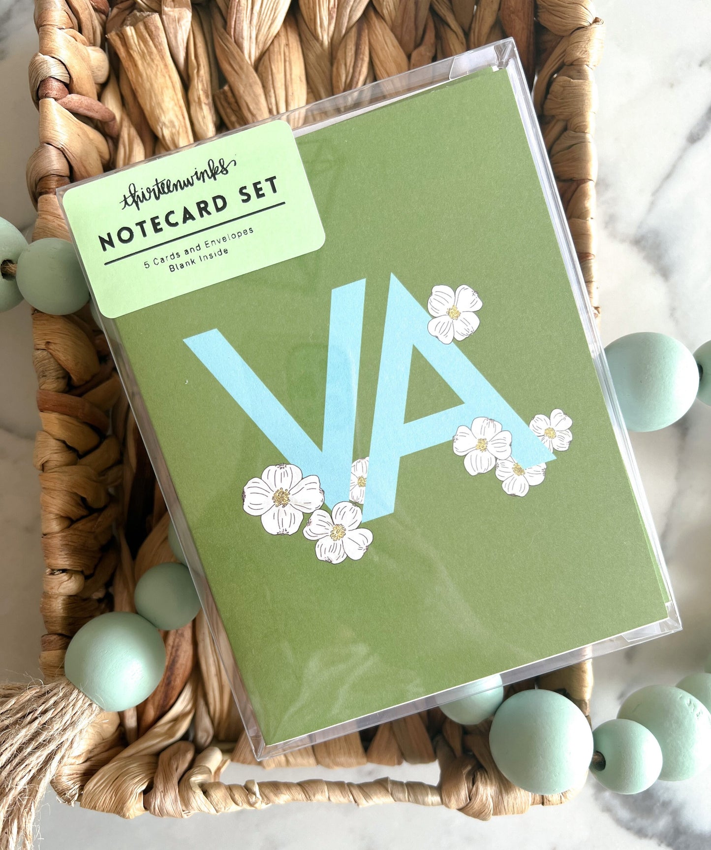 Virginia VA dogwood state flower notecard set blue and green