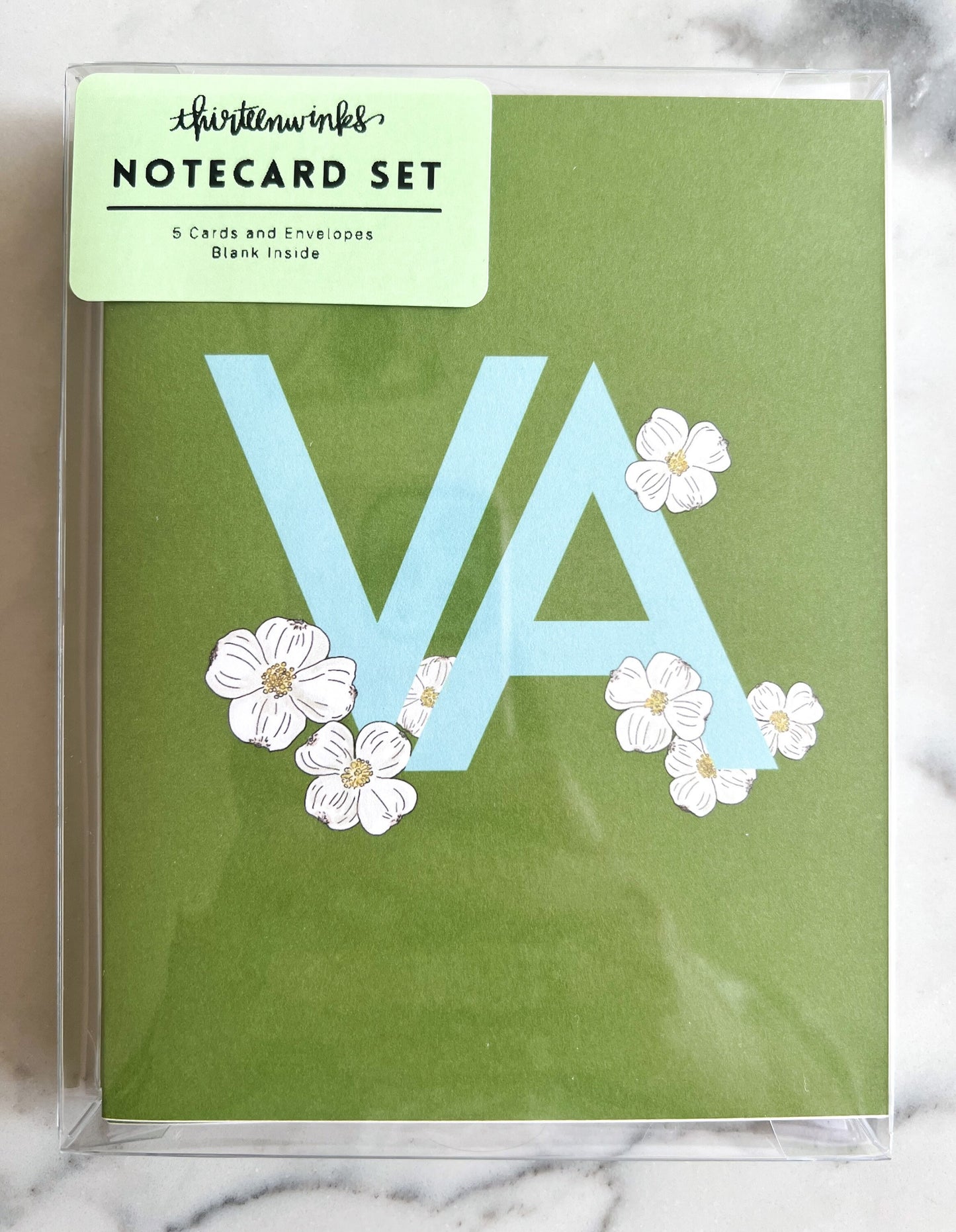 Virginia VA dogwood state flower notecard set blue and green