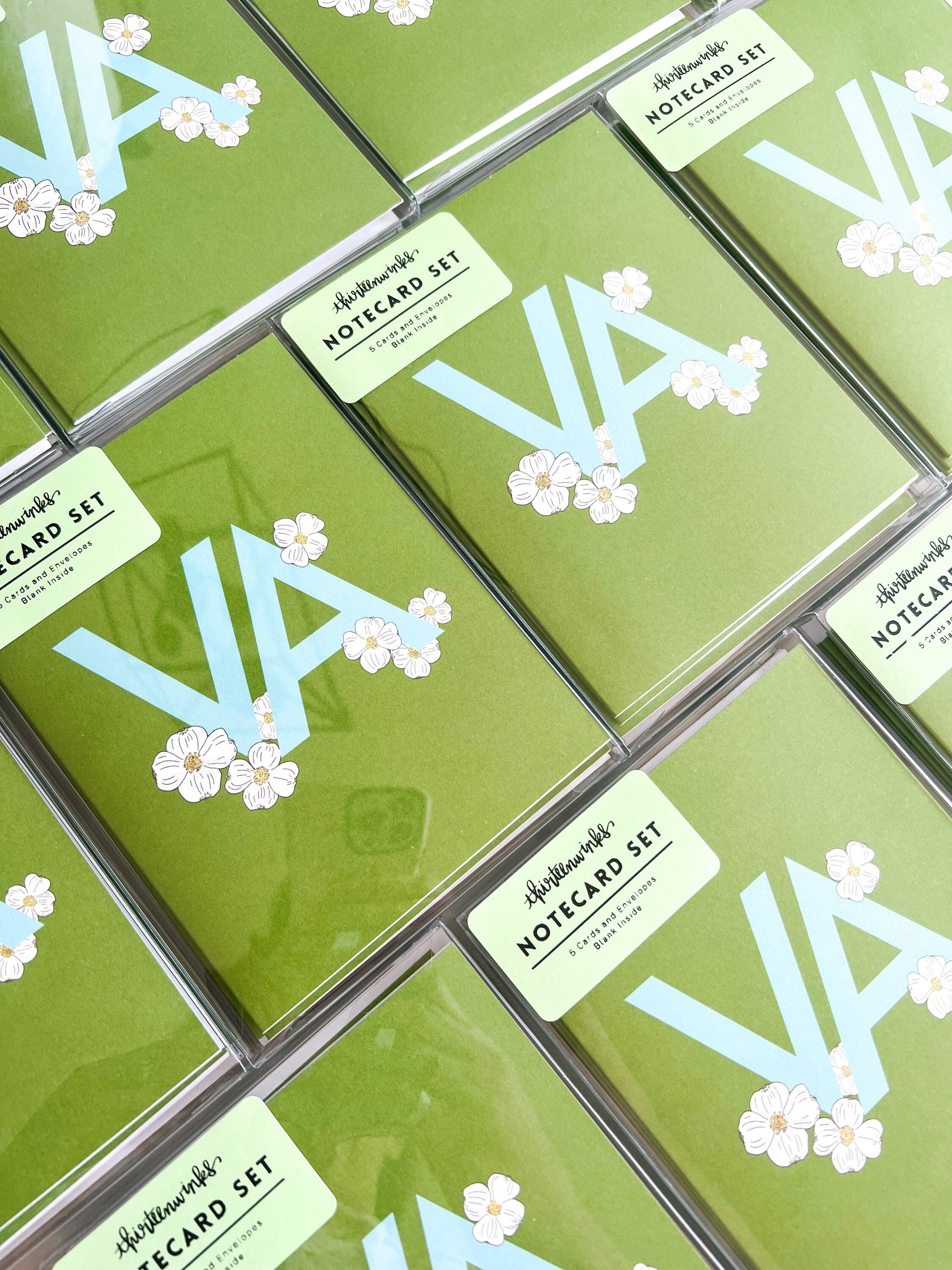 Virginia VA dogwood state flower notecard set blue and green