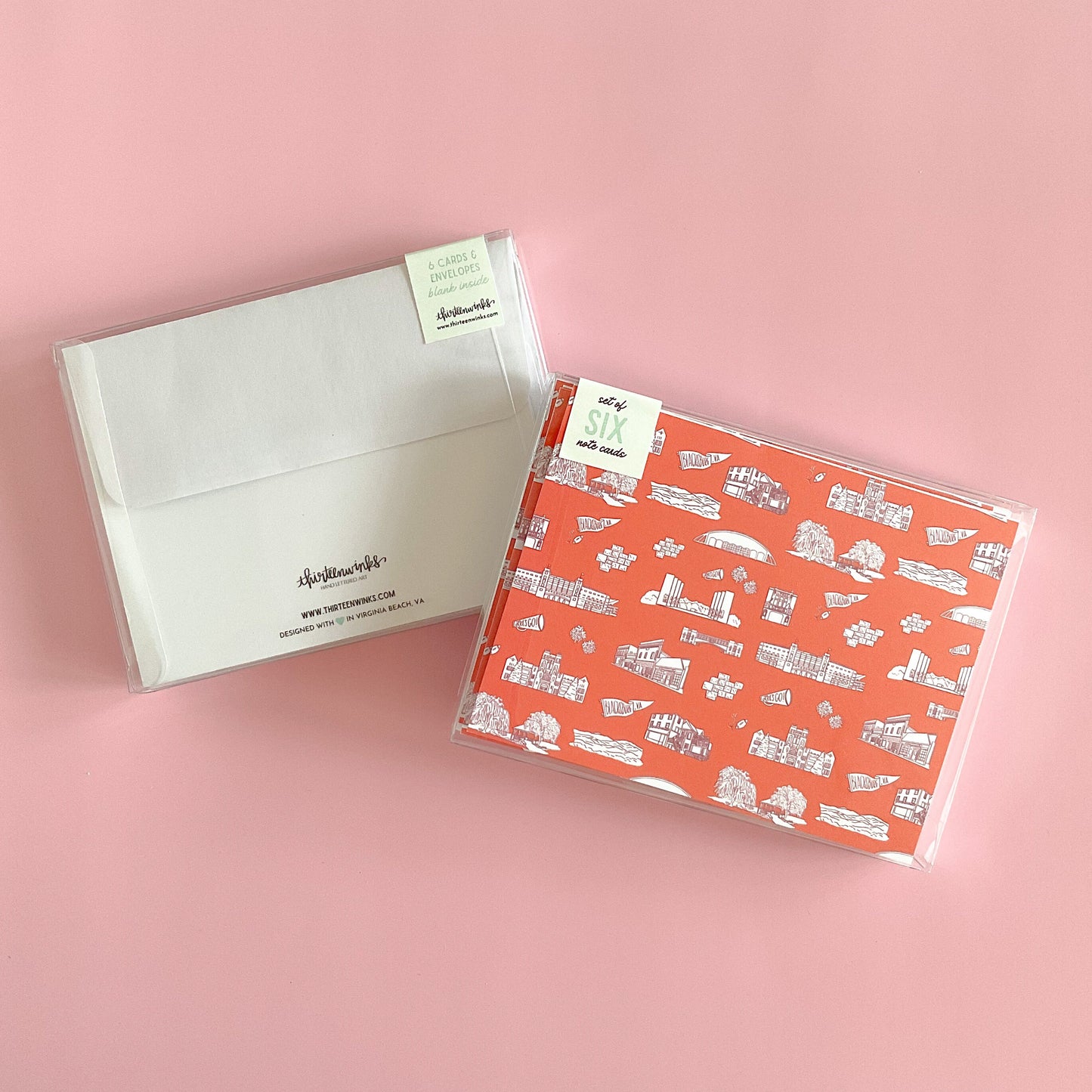 Blacksburg Toile Notecard Set (6) - Orange and Maroon - Va Tech - Virginia
