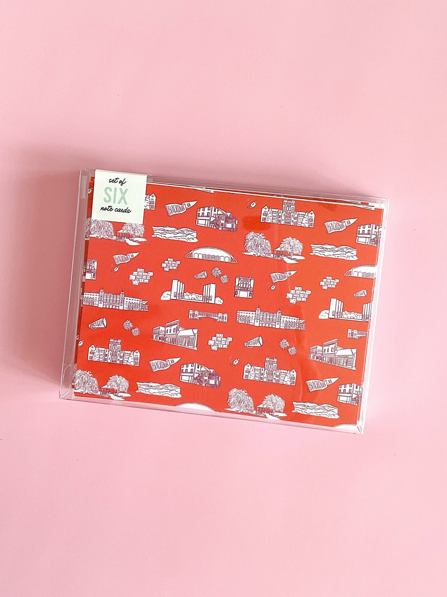 Blacksburg Toile Notecard Set (6) - Orange and Maroon - Va Tech - Virginia
