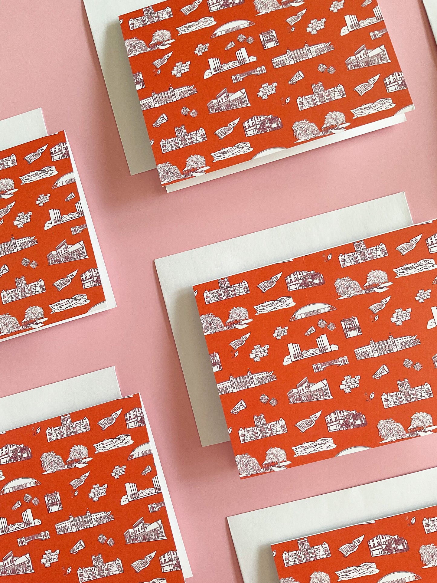 Blacksburg Toile Notecard Set (6) - Orange and Maroon - Va Tech - Virginia