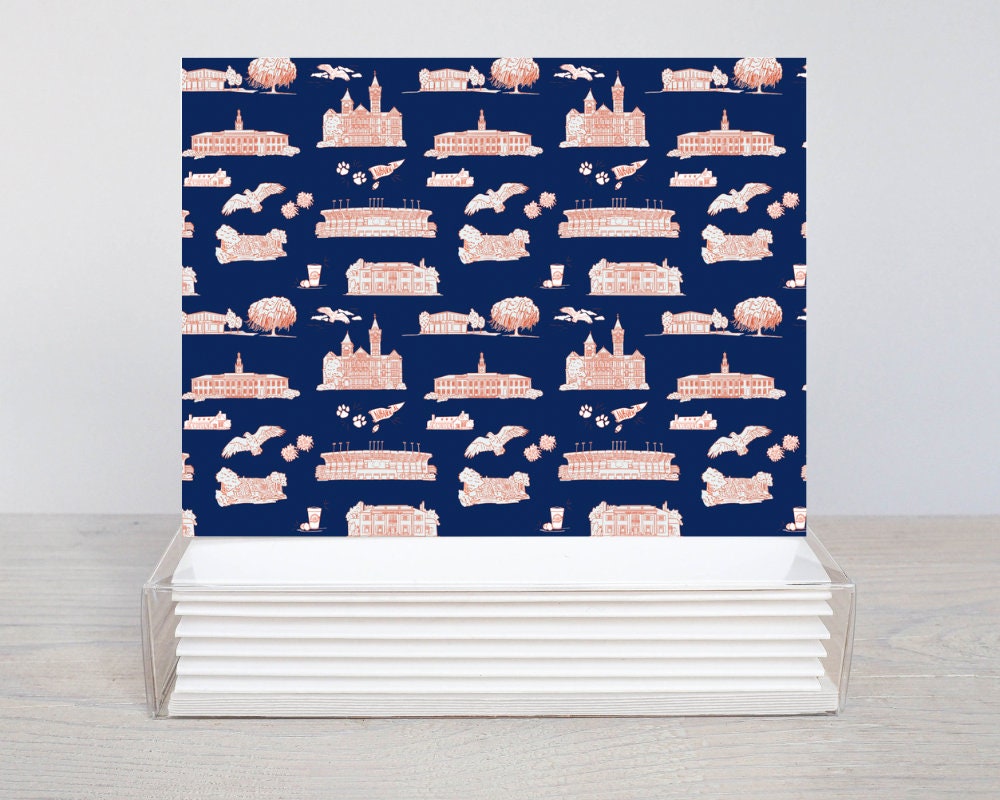 Auburn, AL Toile Print Notecard set (6) Alabama, AU