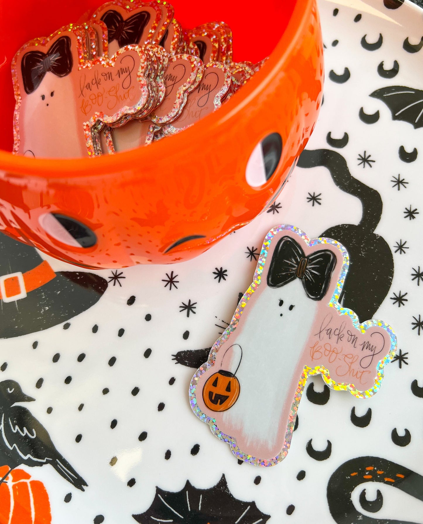 Ghost sticker glitter - Ghostie Girl - Back on my boo shit- glitter sticker - halloween sticker - pink halloween