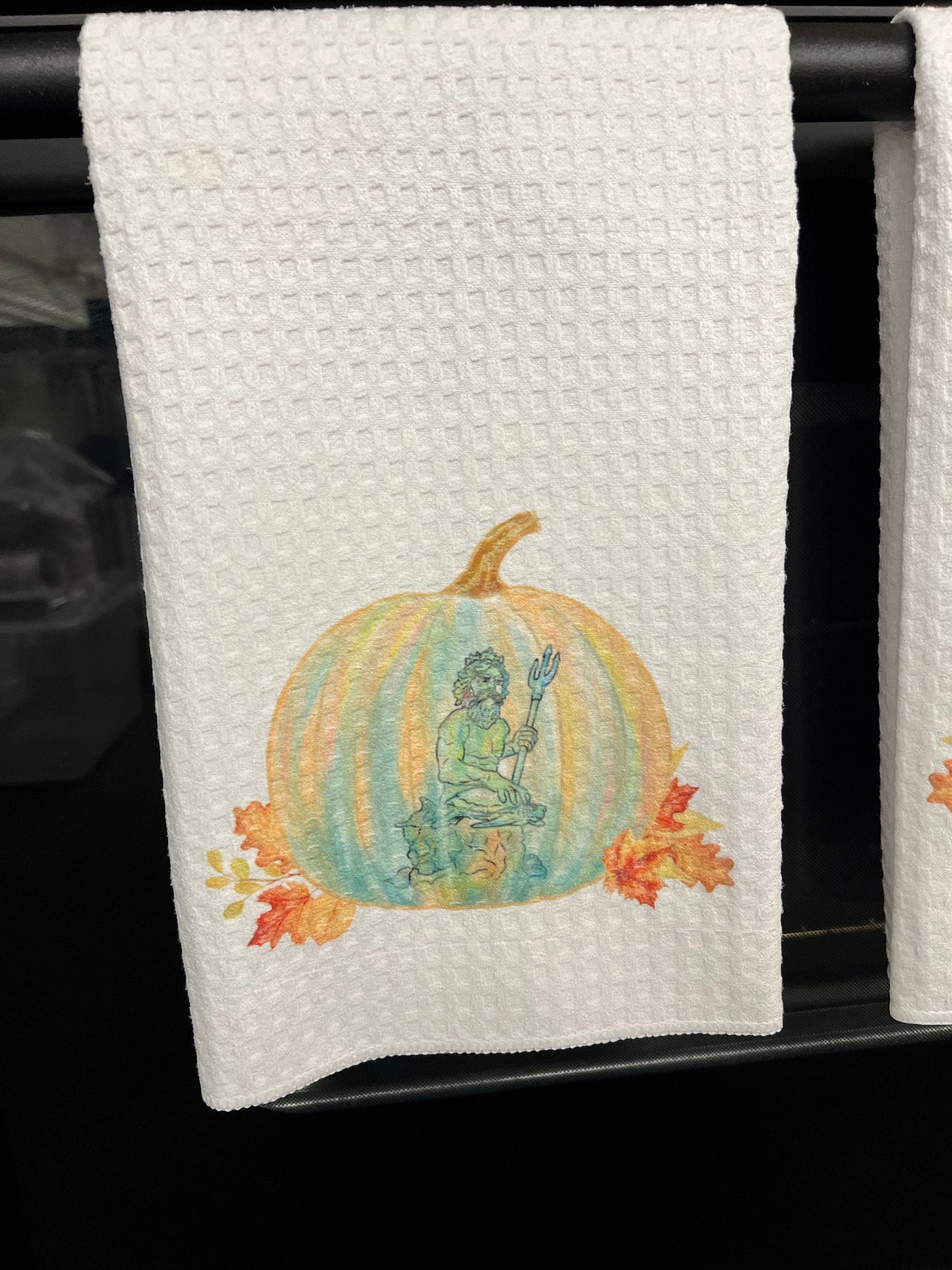 King Neptune -Virginia Beach, Virginia - Pumpkin Tea Towel - Fall Kitchen decor- Coastal Fall