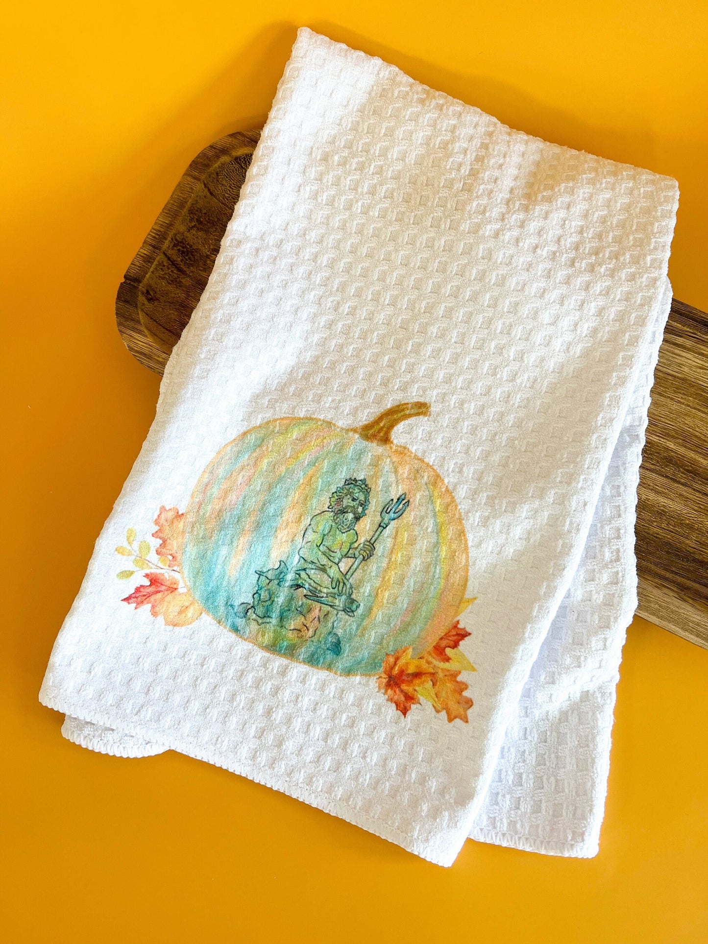 King Neptune -Virginia Beach, Virginia - Pumpkin Tea Towel - Fall Kitchen decor- Coastal Fall