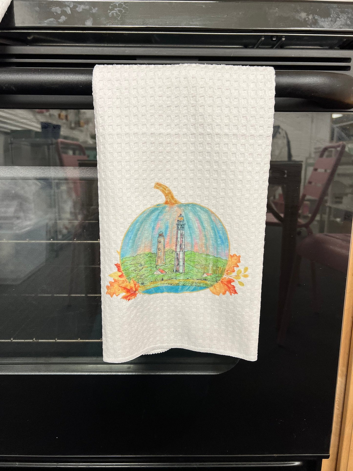 Cape Henry Lighthouse -Virginia Beach, Virginia - Pumpkin Tea Towel - Fall Kitchen decor- Coastal Fall