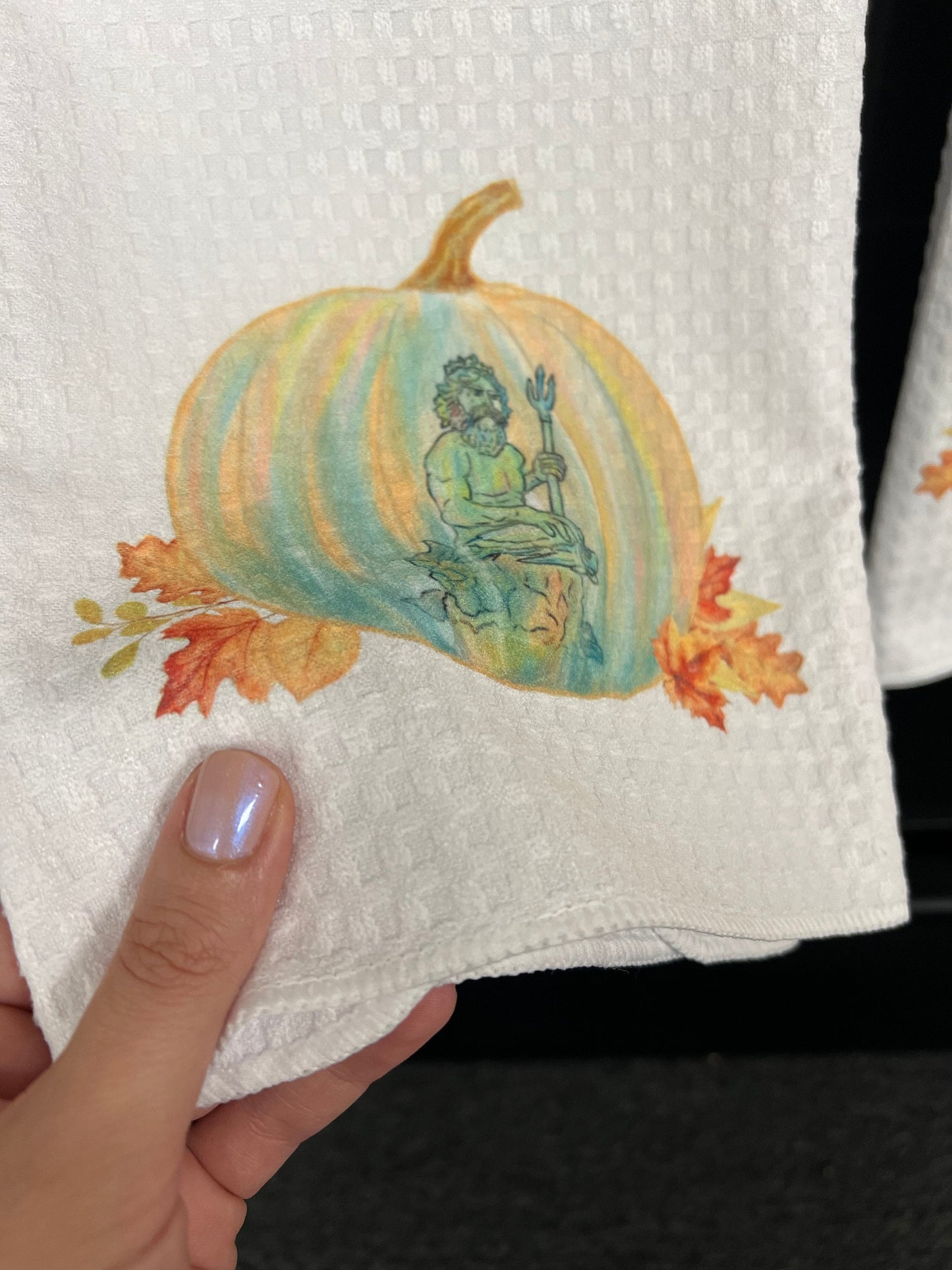 King Neptune -Virginia Beach, Virginia - Pumpkin Tea Towel - Fall Kitchen decor- Coastal Fall