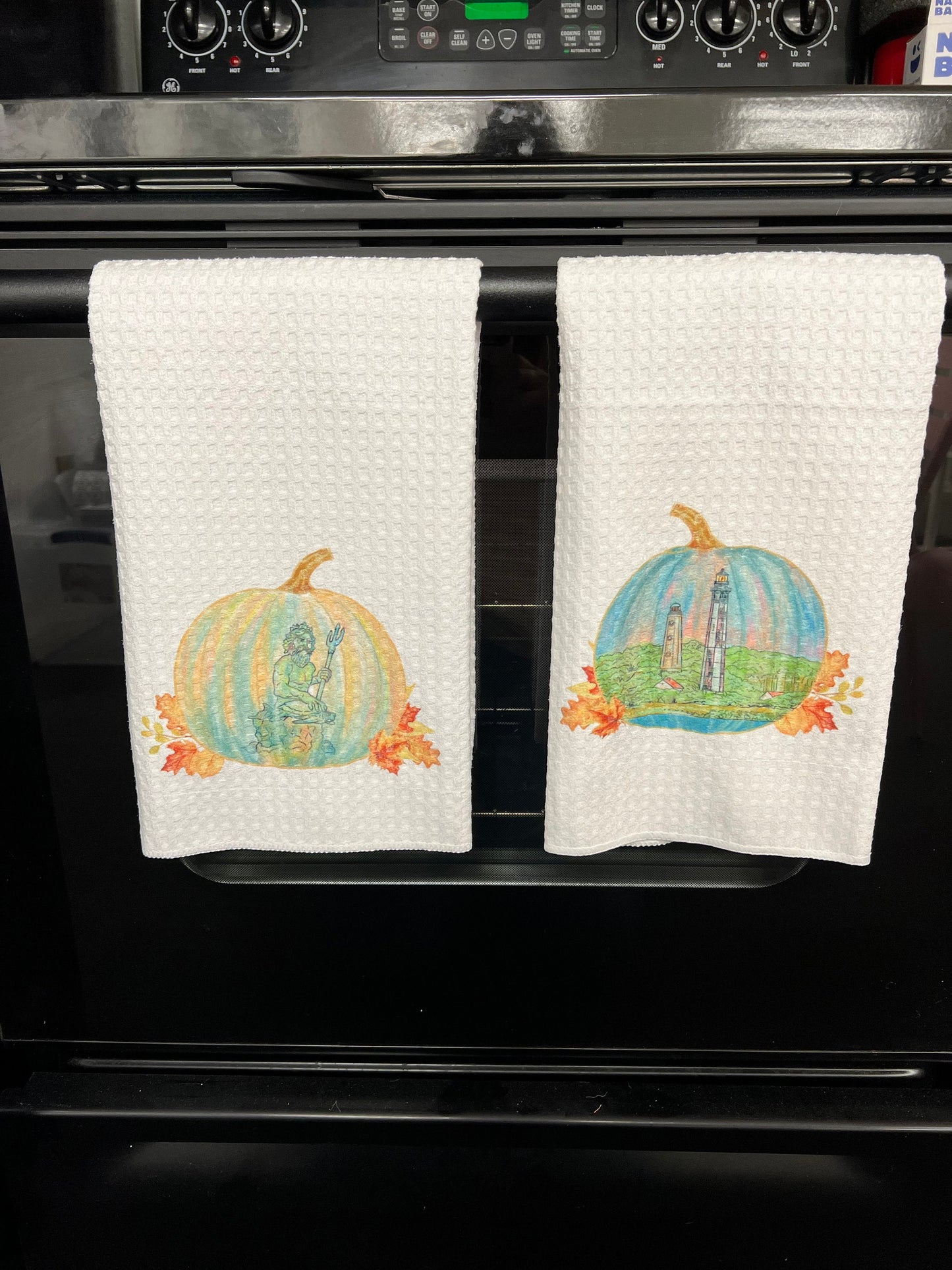 Cape Henry Lighthouse -Virginia Beach, Virginia - Pumpkin Tea Towel - Fall Kitchen decor- Coastal Fall