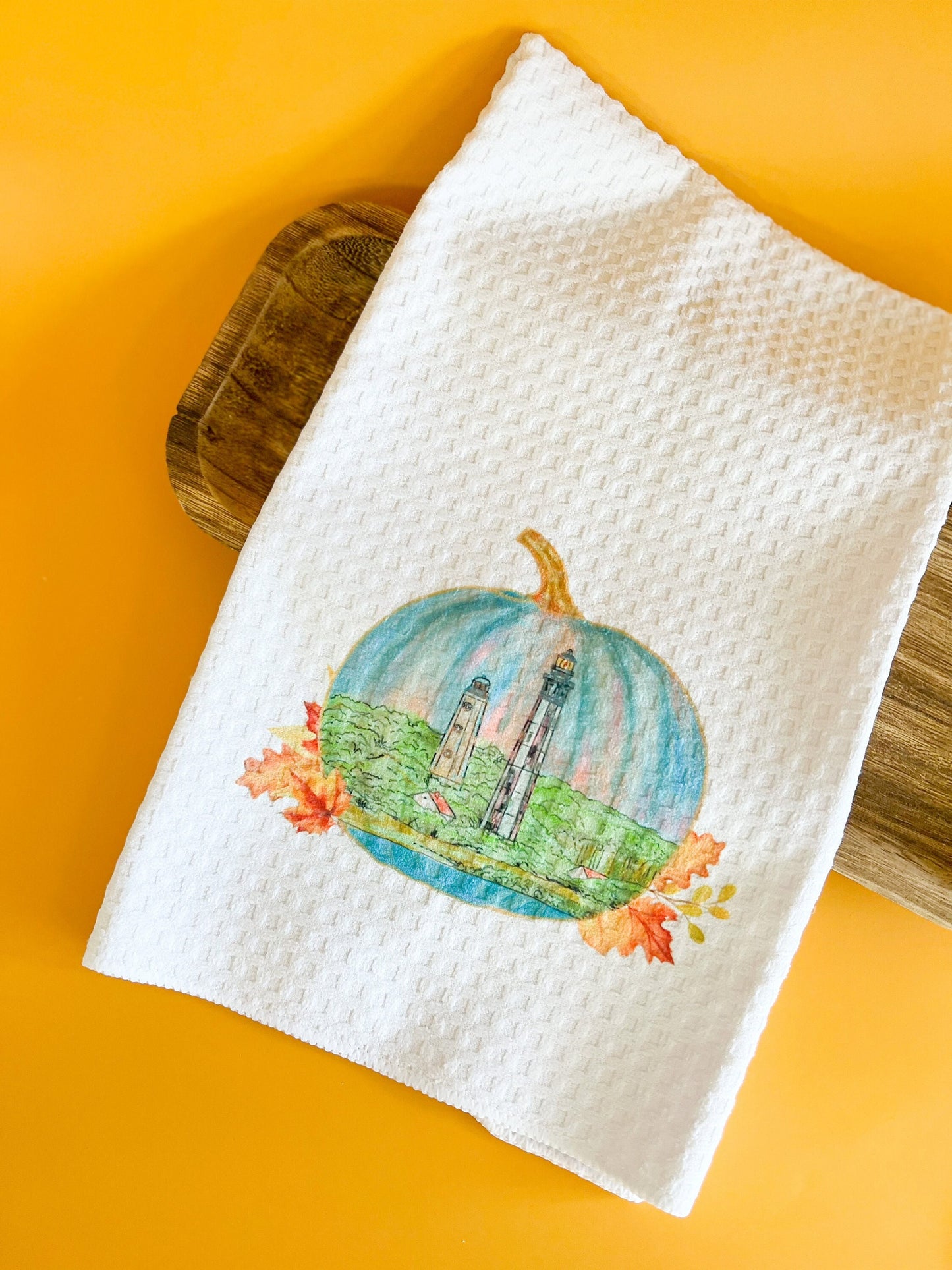 Cape Henry Lighthouse -Virginia Beach, Virginia - Pumpkin Tea Towel - Fall Kitchen decor- Coastal Fall