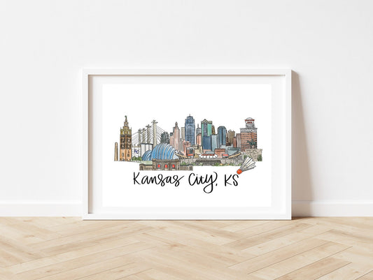 Kansas City, KS - Kansas Skyline Print- 8x10 -Kansas State Print