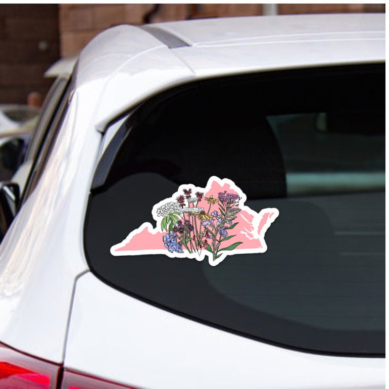 Virginia (VA) wildflower sticker Large - bumper sticker- car sticker -pink