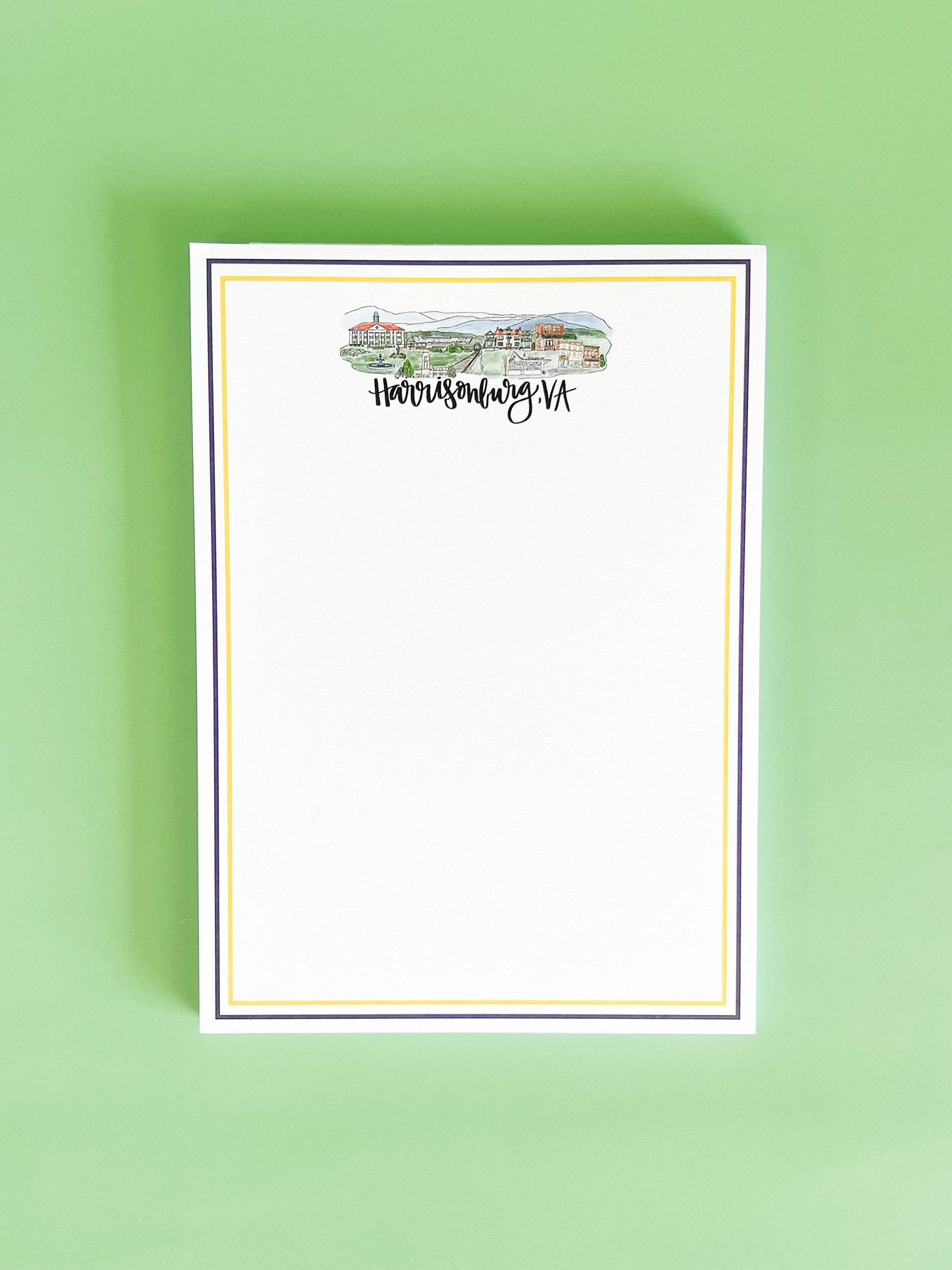 Harrisonburg - JMU - Virginia Skyline Notepad - Purple and Gold