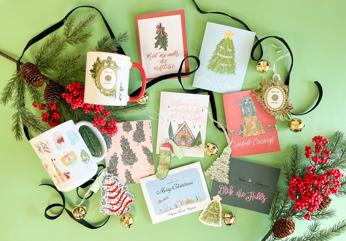 Press For Cocoa Christmas Ornament - Press for champagne - Hand lettered ornament