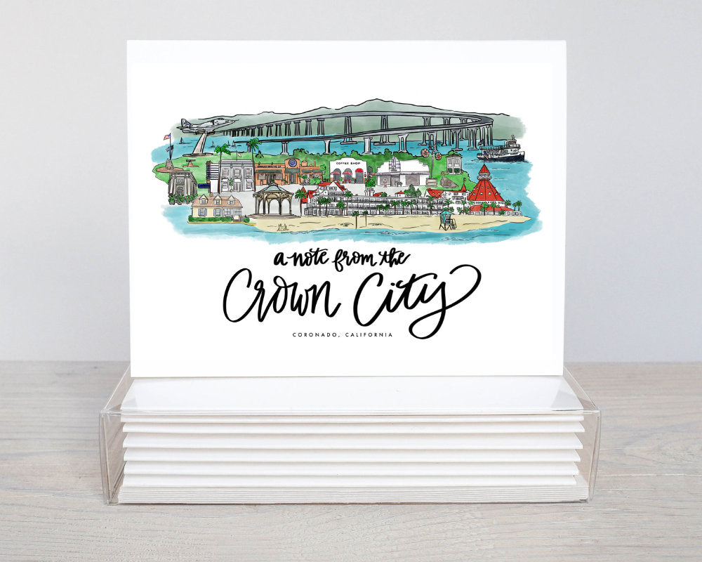 Coronado, California - Crown City Notecard set - California Stationery - Nashville Gift