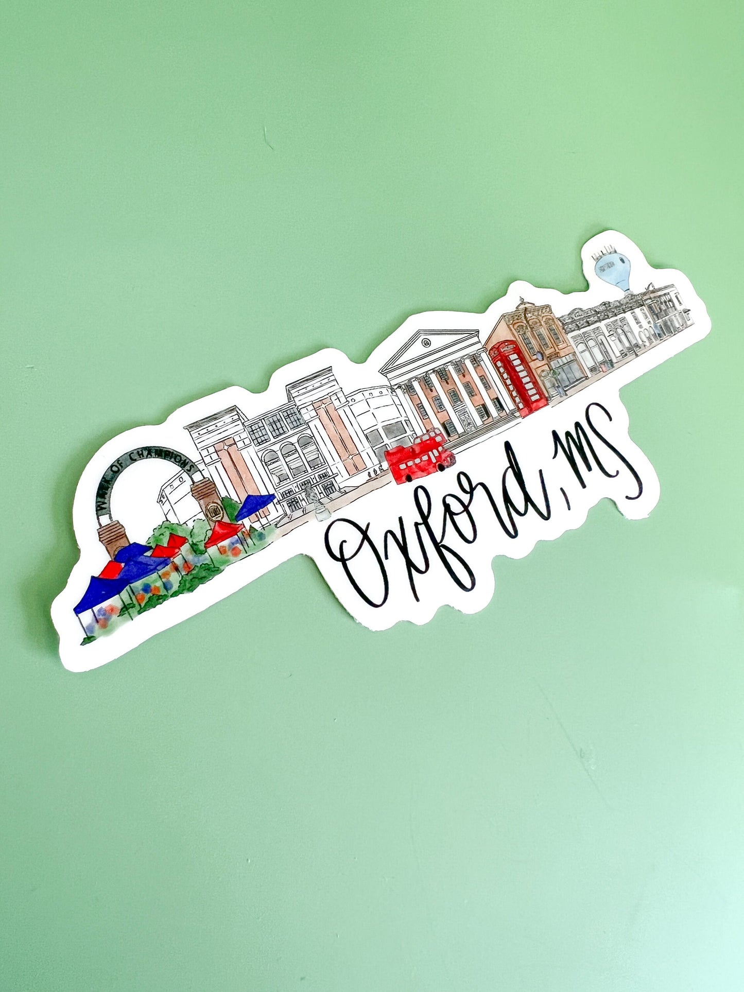 Oxford Mississippi Sticker, Skyline sticker, Souvenir sticker, Mississippi Sticker, The Grove, Red and Blue, College town Sticker