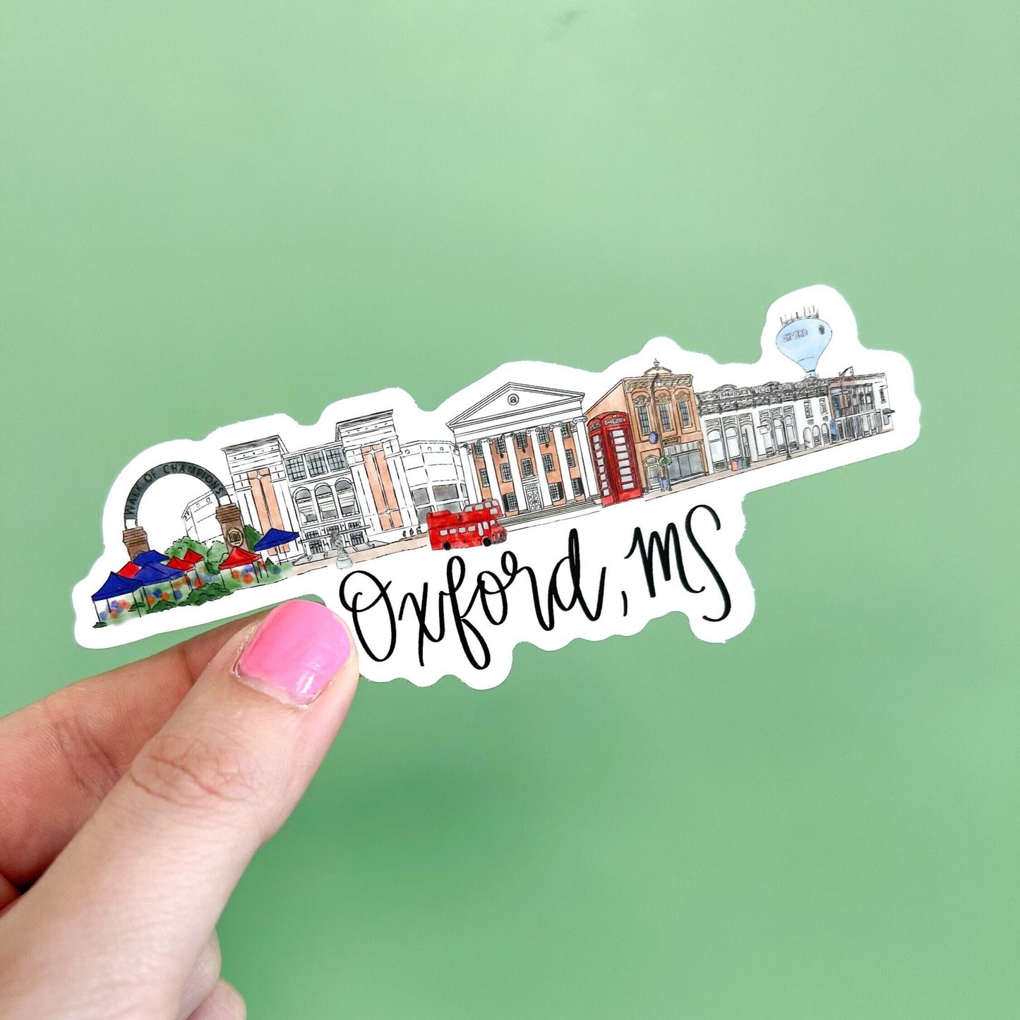 Oxford Mississippi Sticker, Skyline sticker, Souvenir sticker, Mississippi Sticker, The Grove, Red and Blue, College town Sticker