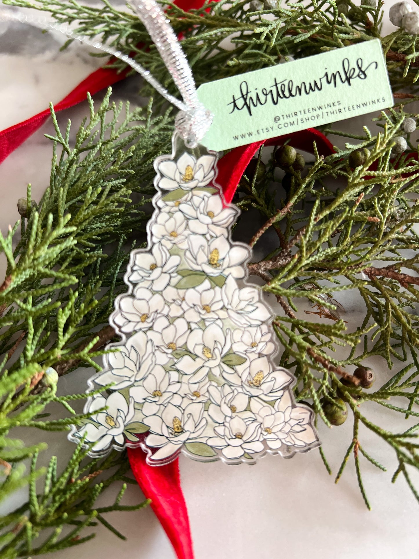 Magnolia Christmas tree acrylic ornament