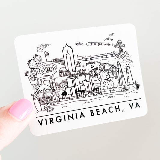 Virginia Beach, Virginia Skyline sticker outline b&w