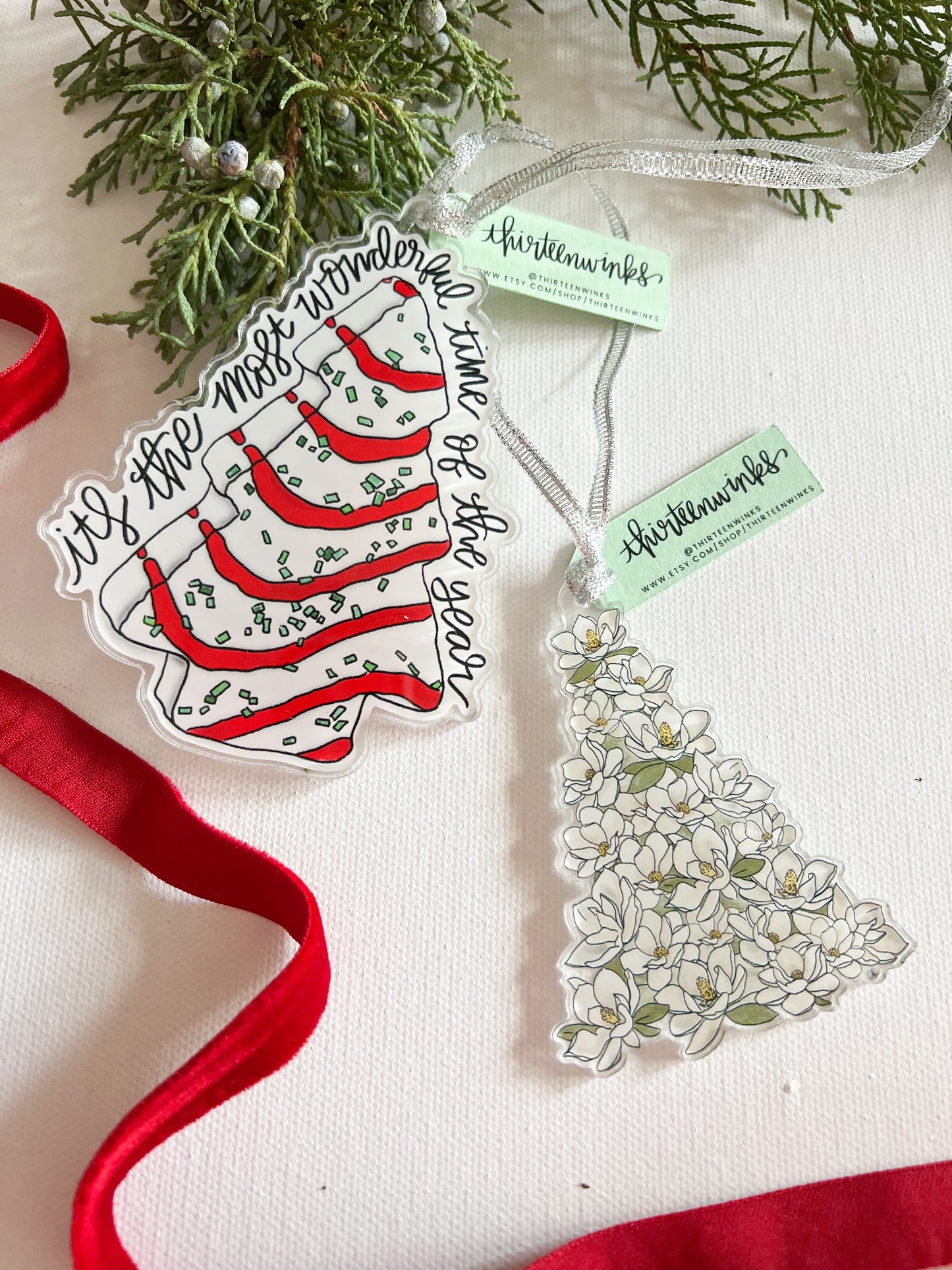 Magnolia Christmas tree acrylic ornament