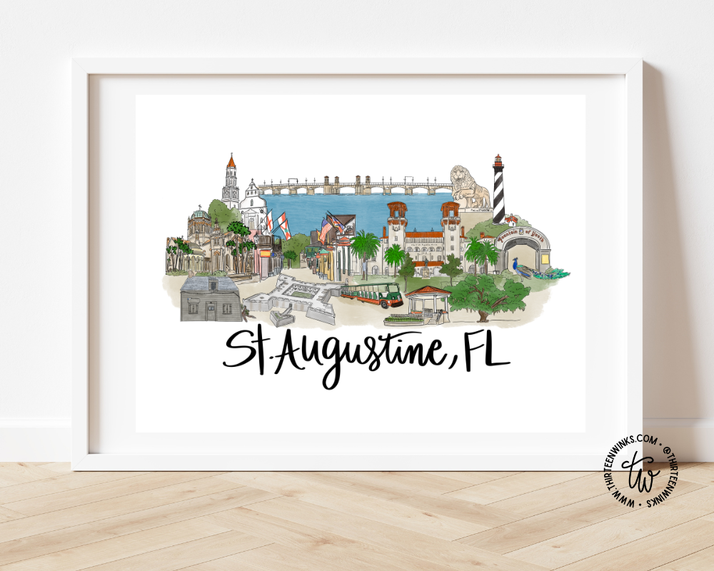 St. Augustine, Florida Landmark Art Print | 8x10 Illustrated City Print